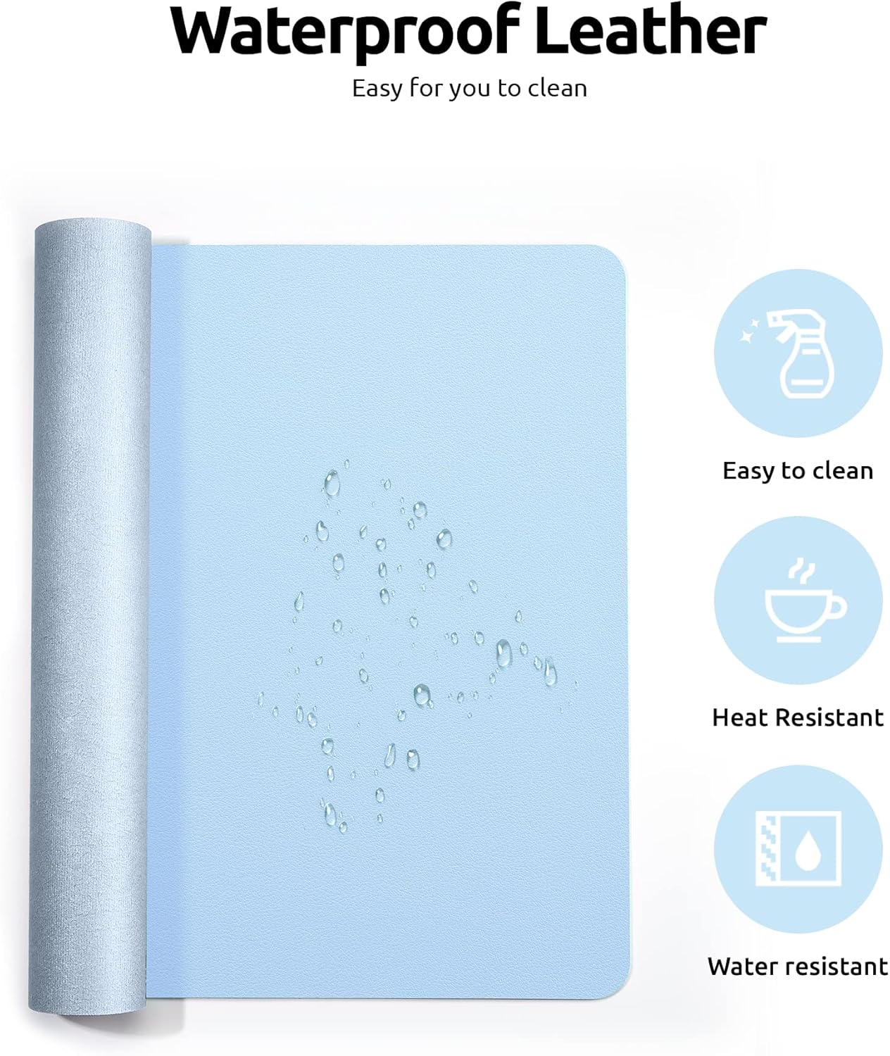 YSAGi Leather Desk Protector, Office Mat, Large Mouse Mat, Non-Slip PU Leather Blotter, Laptop Pad, Waterproof Writing Pad for Office and Home (Baby Blue, 23.6" x 13.8")