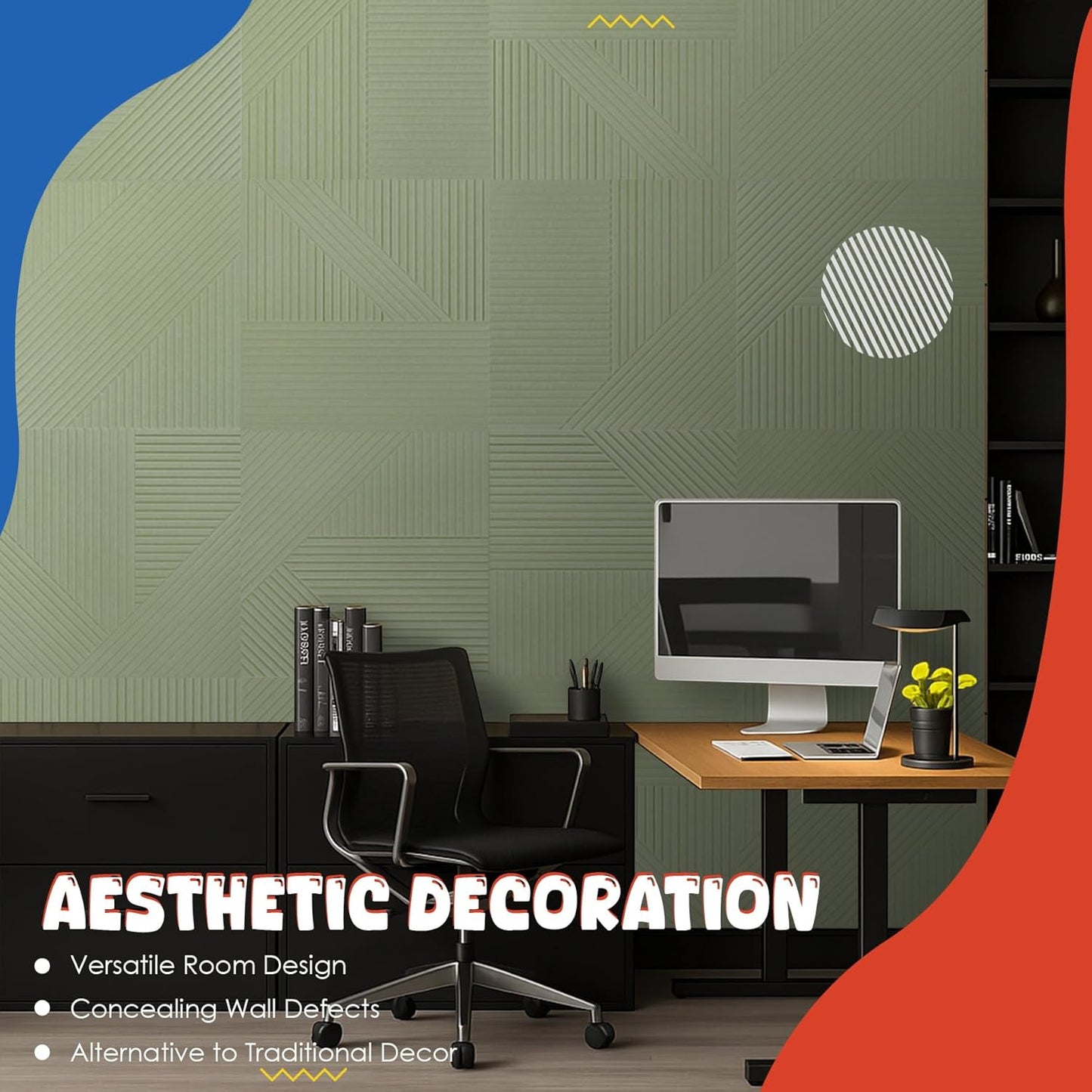 Acoustic Panels 6 Pack, Soundproof Wall Panels 23.6 x 23.6 Inches, Large Decorative Sound Absorbing Panels,Self-Adhesive Acoustic Treatment for Home Studio Office, VerdeLux