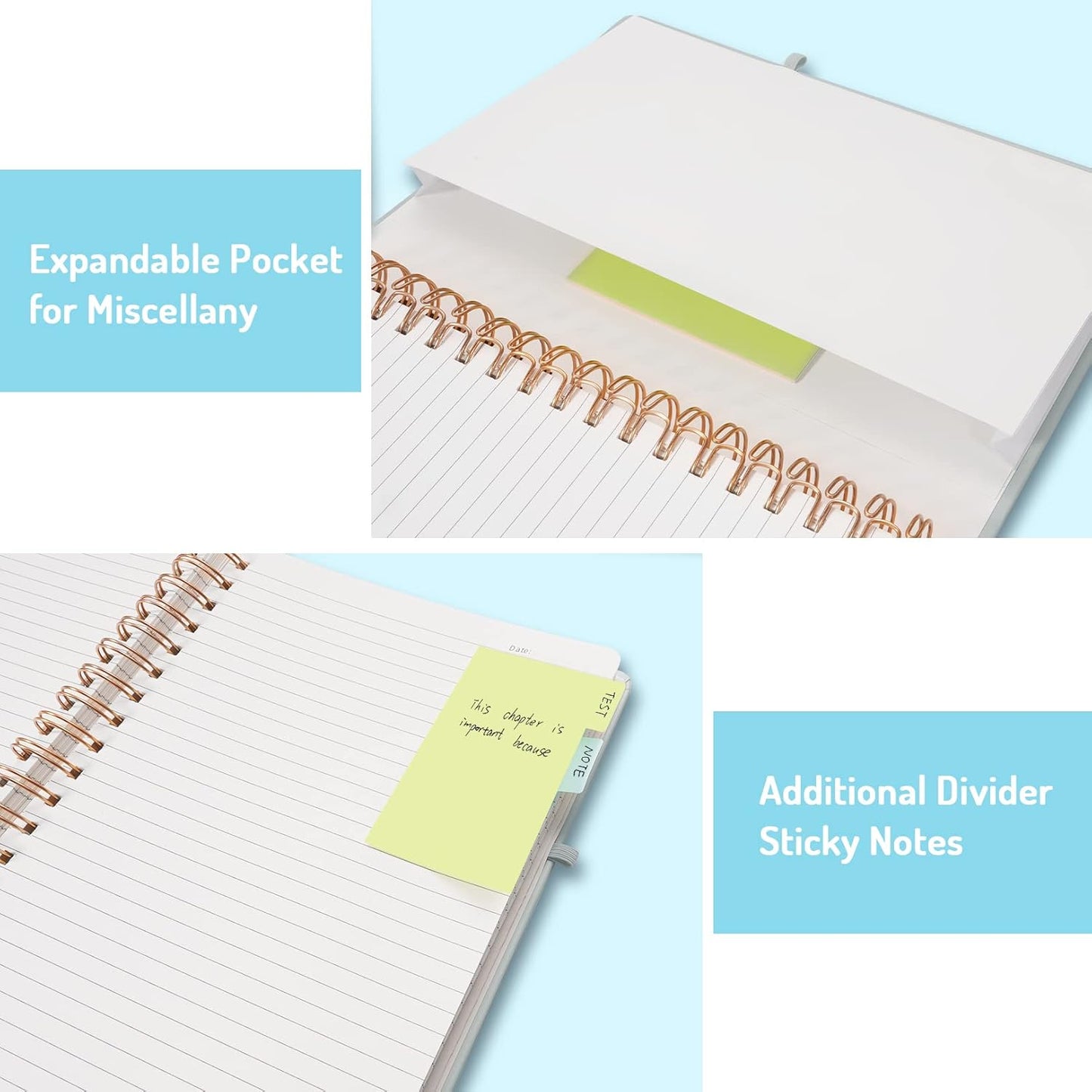 Forvencer Lined Spiral Journal Notebook with 300 Numbered Pages, B5 College Ruled Thick Journals for Writing with 100GSM Paper, Hardcover Notebooks with Contents for Work, School, Women, Men, Grey