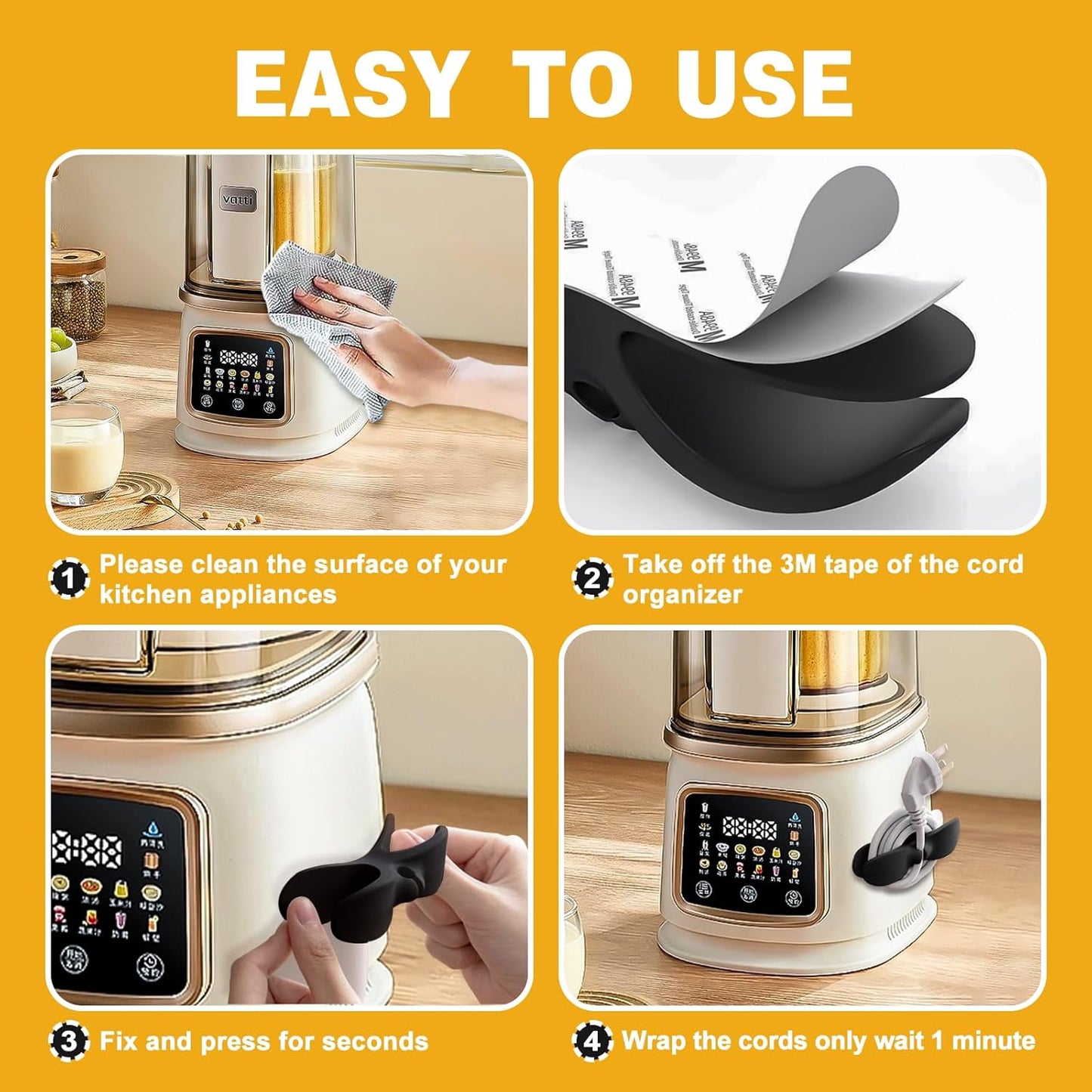 8 Pack Cord Organizer - Black Appliance Cord Organizer, Cord Wrapper and Holder for Kitchen Appliances