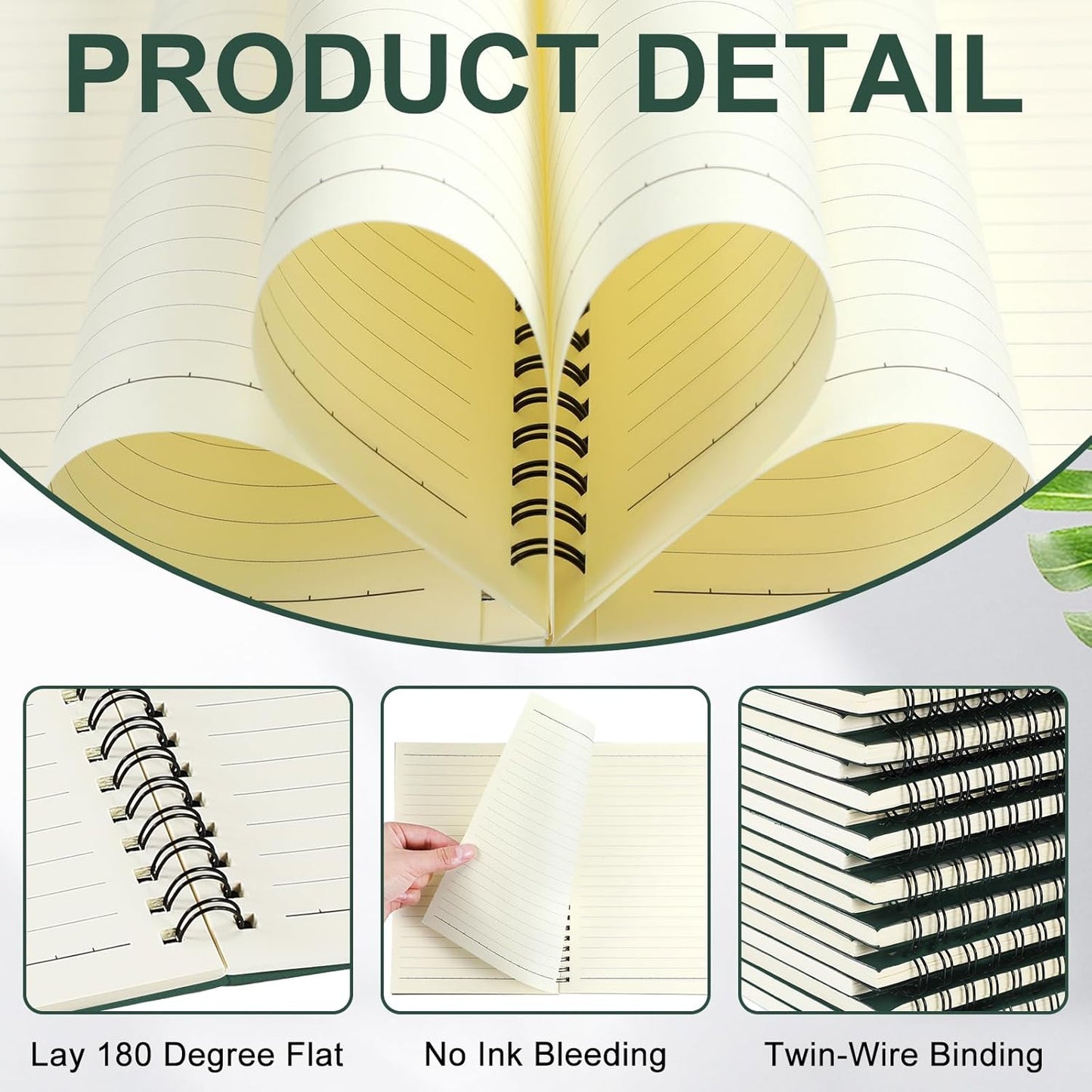 Yahenda Spiral Notebook Bulk A5 Journal Lined 8.3'' x 5.5'' Writing Composition Paper Small Notepad Subject Notebook for Students Office Business Back to School Supplies(Deep Green,54 Pcs)