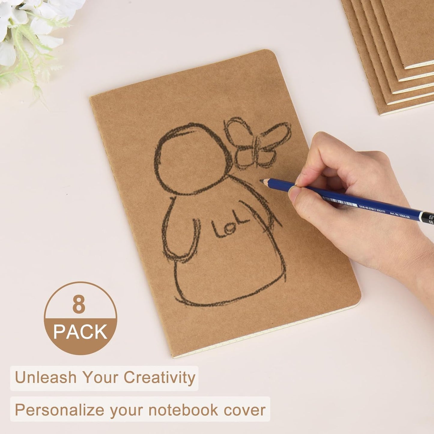 ZCZN 8 Pack A5 Kraft Notebooks Bulk, 8.15x5.5 Inches Graph Paper Journaling Notebooks, Notebooks for Work, Composition Notebooks for School, Journal Notebooks for Office, 60 Pages