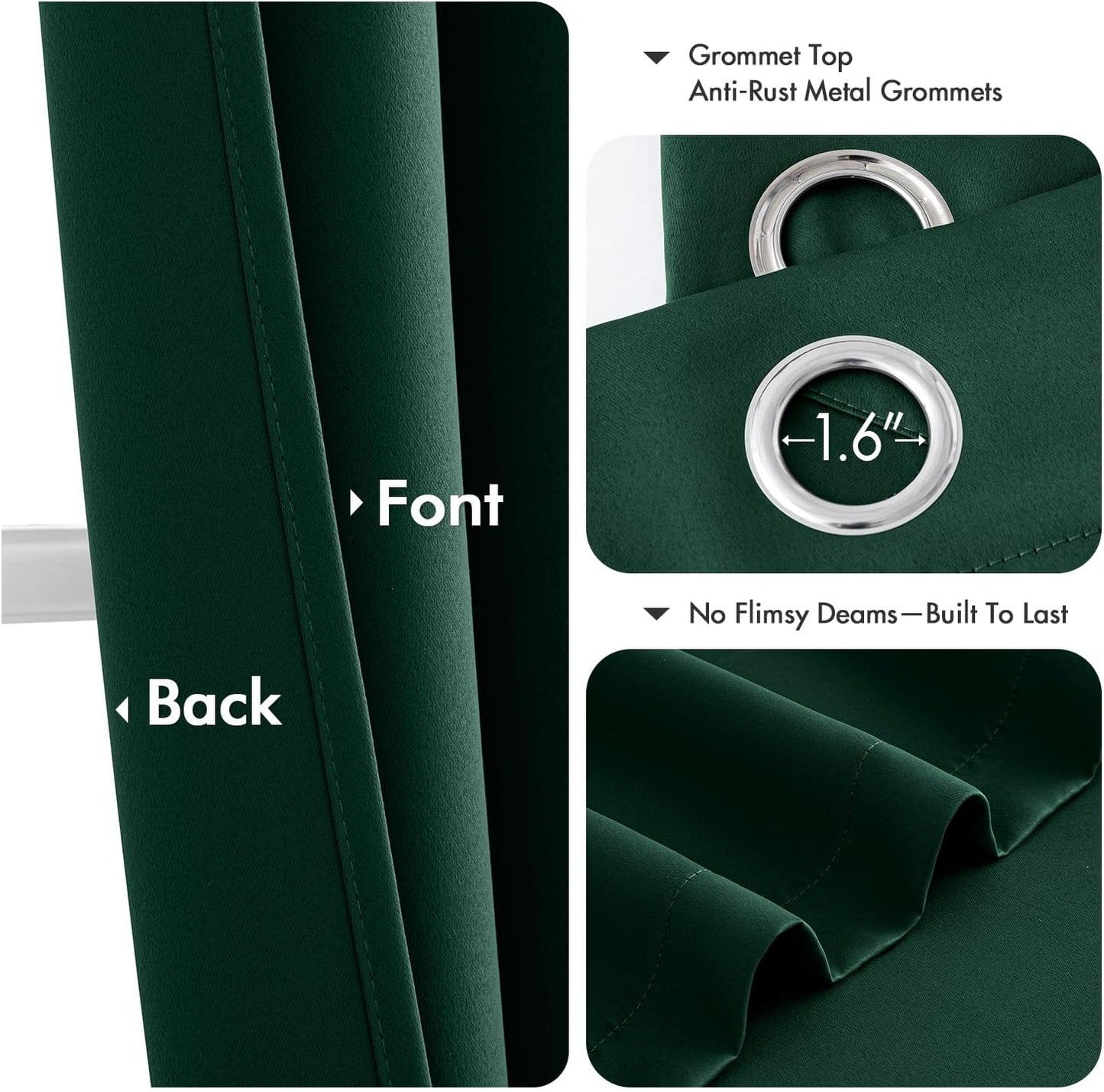 MIULEE Short Curtains for Windows - Hunter Green Blackout Half Window Curtains Thermal Insulated Privacy Drapes for Kitchen Bedroom Bathroom Grommet Top Small Basement Tiers W40 x L36 Inch 2 Panels