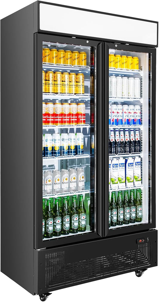 Commercial Merchandiser Display Refrigerator with 2 Glass Doors 30 Cu.ft Beverage Back Bar Cooler Black Drink Fridge for Convenience Stores, Supermarkets,Bars,Offices