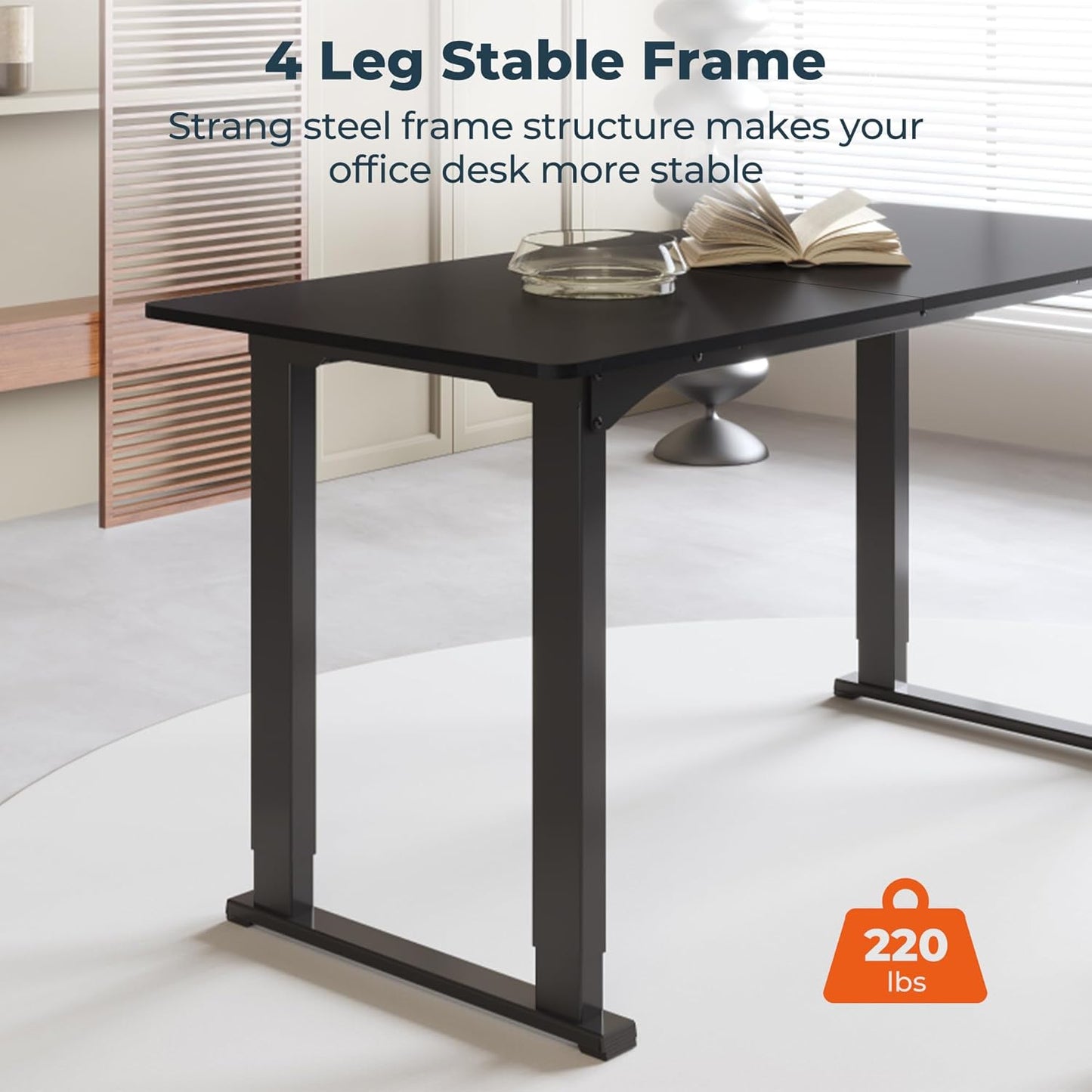 4 Legs Standing Desk, Large 71x31 Inches Electric Adjustable Height Desks with Splice Board, Stand Up Desks Home Office Computer Workstation, Black
