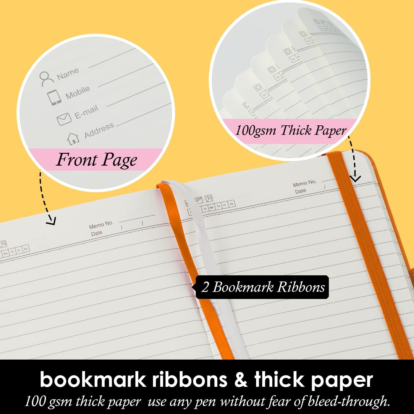 Small Journal Notebook, 3 Pack Mini Pocket Notepads with Pen for Work Writing, Small Leather Note Book Note Pad with 100GSM Premium Paper, No Bleed, 3.7" x 5.7", Orange