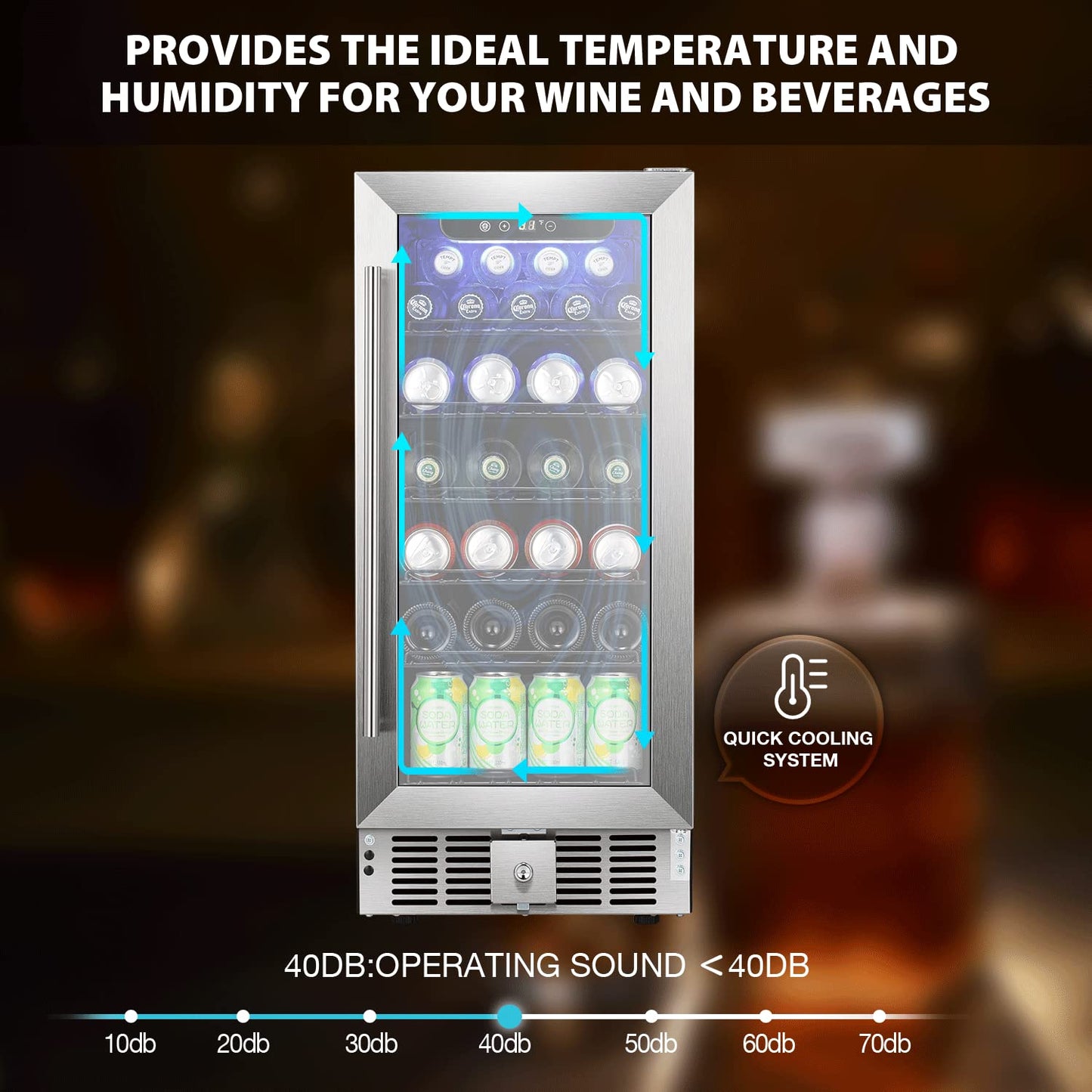 COWSAR Wine Fridge 15inch Beverage Refrigerator 2.9 Cu.Ft. Freestanding or Under Counter Cooler Stainless Steel Beer Fridge Mini ETL Approved