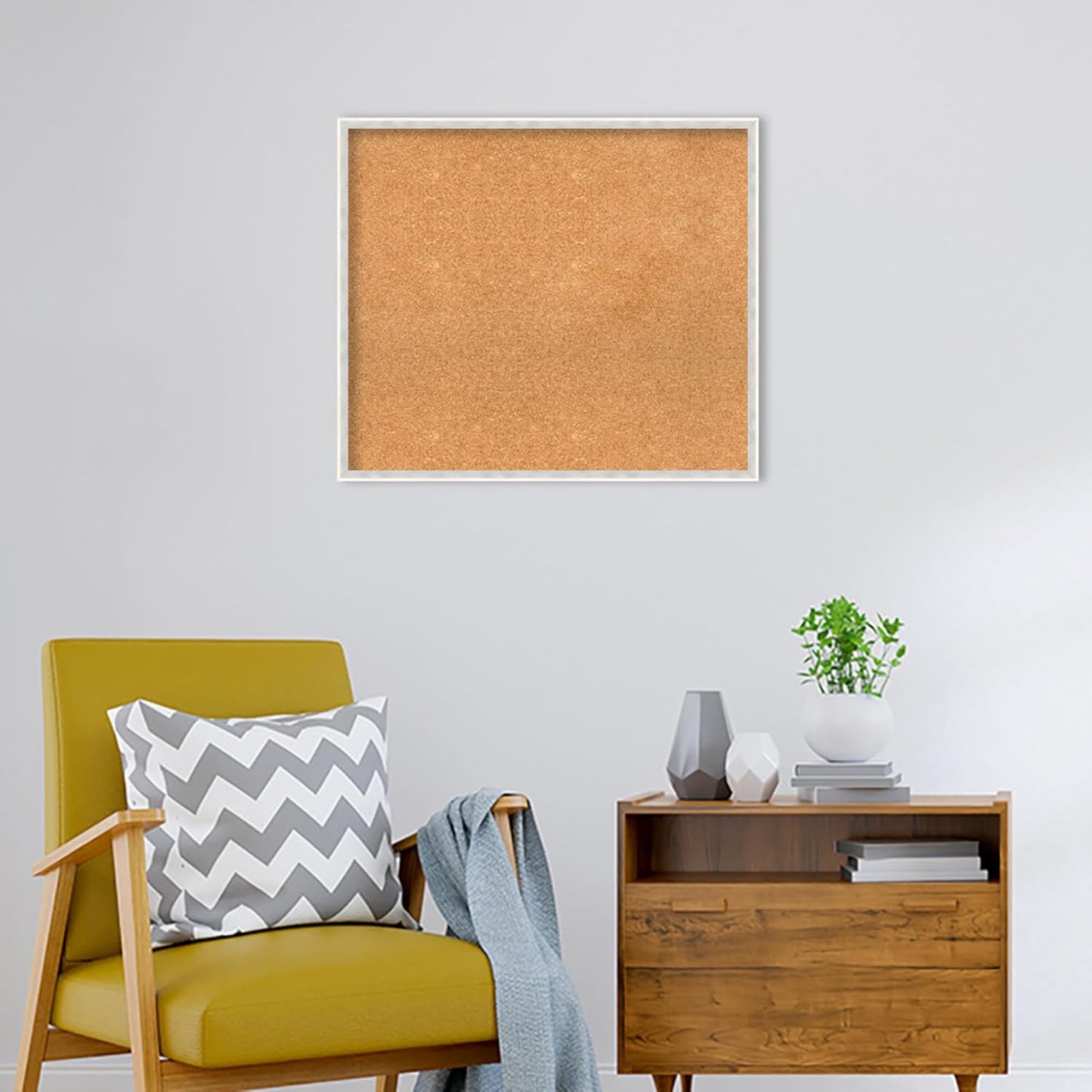 Amanti Art Natural Cork Board for Wall, 25x29 Vision Board with White Frame, Large Corkboard Office Decor for Home Organization, Modern Corkboard Pinboard to Display Items for Home Organization in