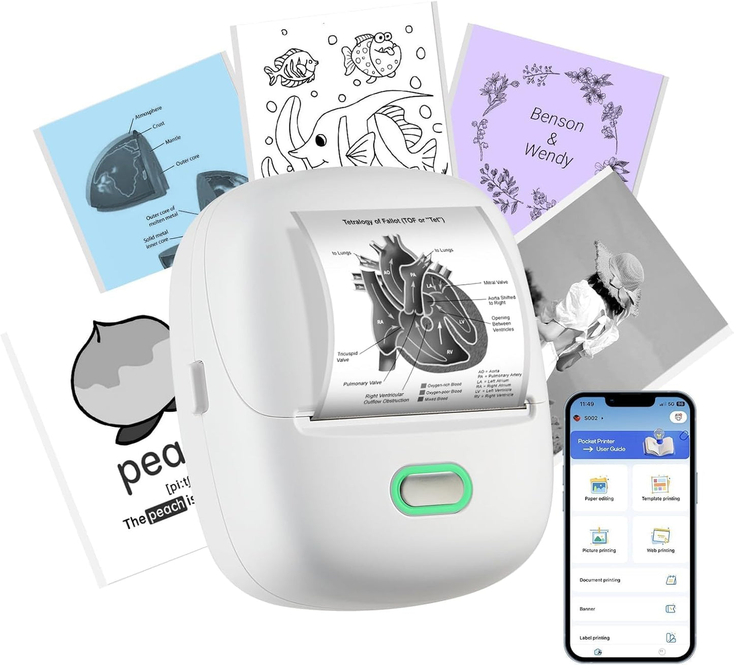 ORGSTA S002 Sticker Printer - Mini Printer Portable Thermal Sticker Maker, Bluetooth Print Pod Inkless Label Maker for Photos, Journal, Receipts, DIY Creation