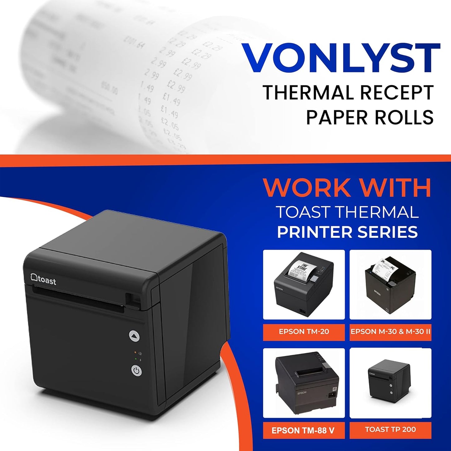 Thermal Printer Paper Roll for Toast TP200 Receipt Printer Point of Sale (12 rolls)
