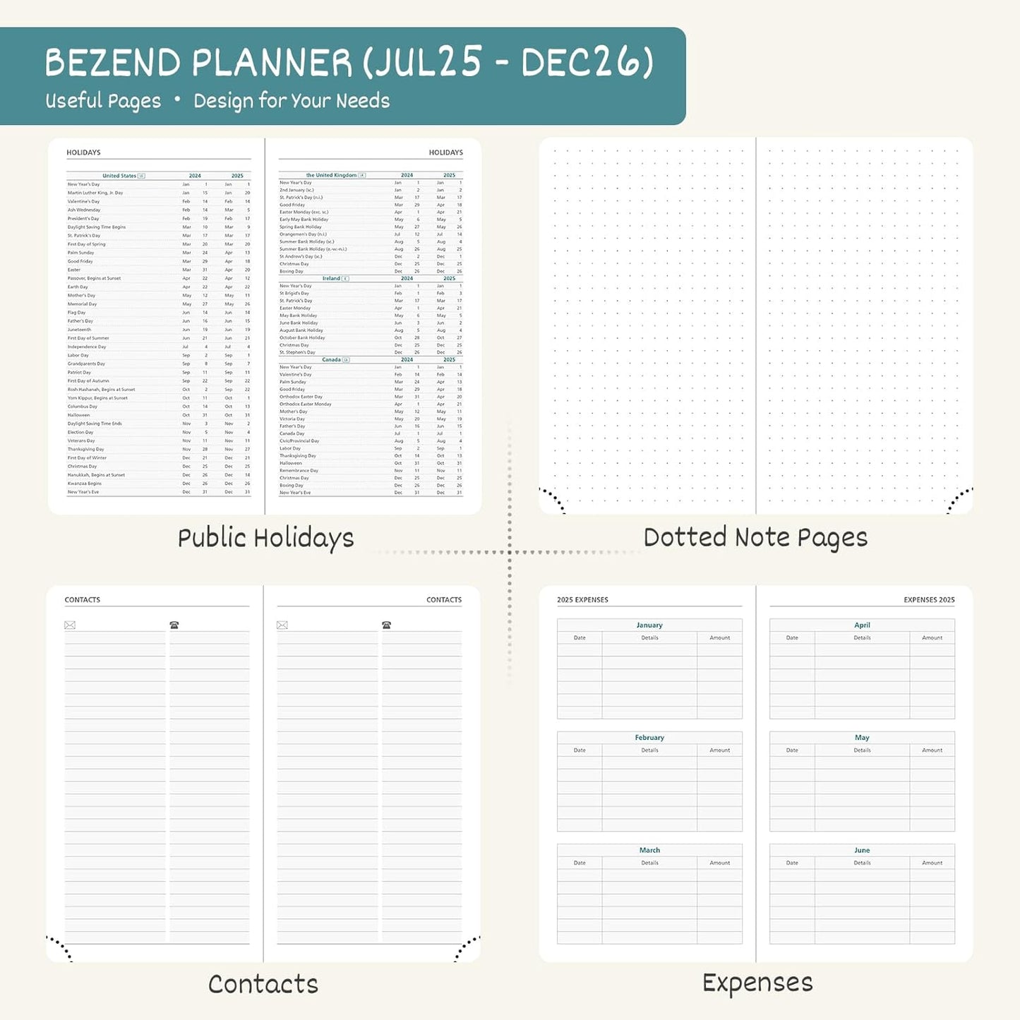 BEZEND Pocket Planner 2025-2026 Weekly and Monthly, 3.5" x 6" Academic Planner (Jul 25-Dec 26) 18-Month Mid-Year Calendar Book, Storage Pocket, Pen Holder, PU Leather Hardcover - Cornflower