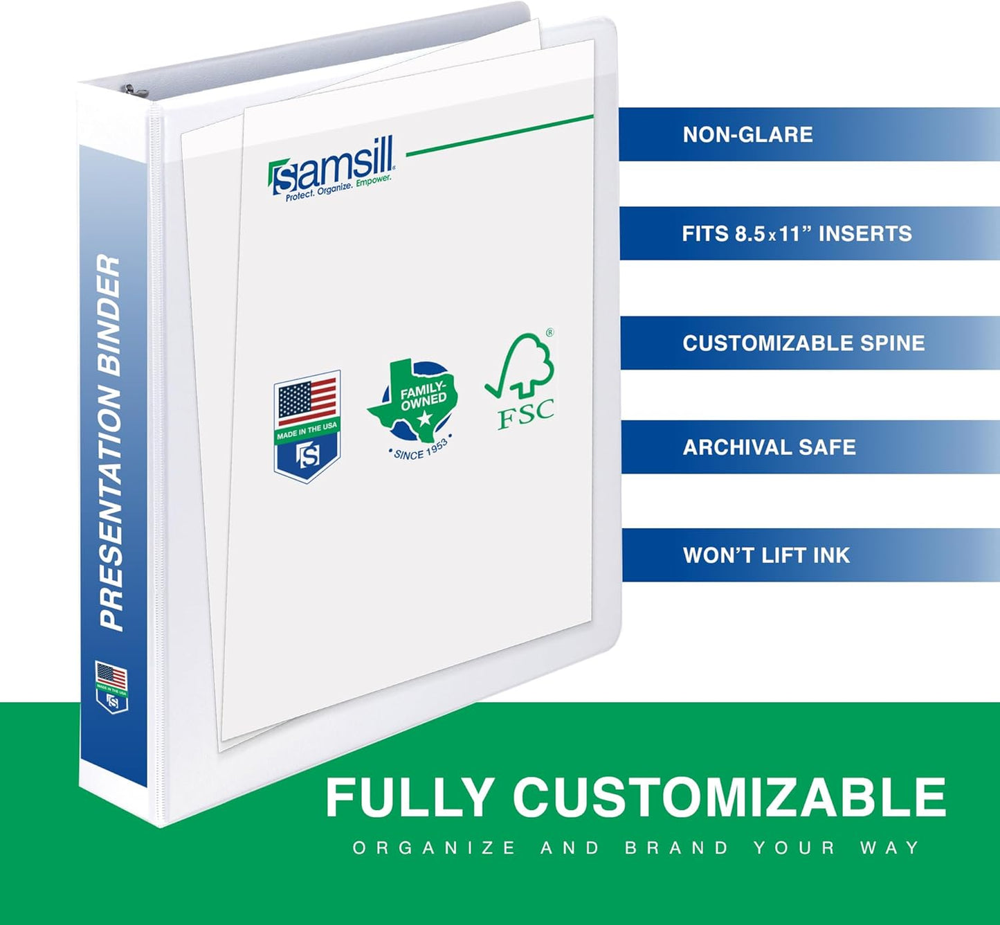 Samsill 0.5 Inch 3 Ring Binder, Made in USA, Economy Round Ring, Clear View Cover, 100 Sheet Capacity - for School, Home, Office - White, 6 Pack