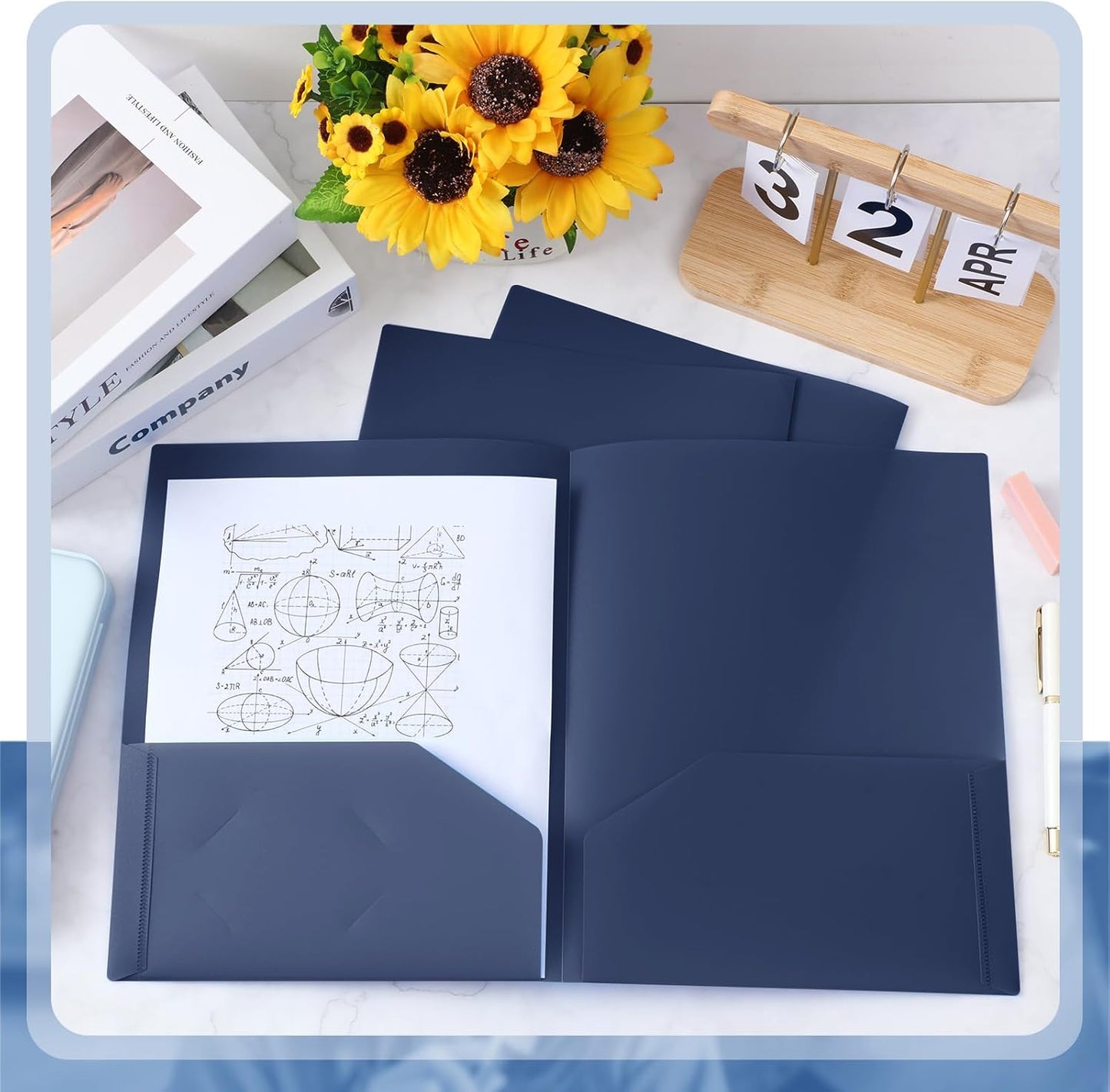Gueevin 150 Pcs Plastic Folders with Pockets, Two Pocket Folder Fit 8.5 x 11 Inch Letter Size Paper, Heavy Duty School Folders Business Card Holder for Home Office School Bussiness (Dark Blue)