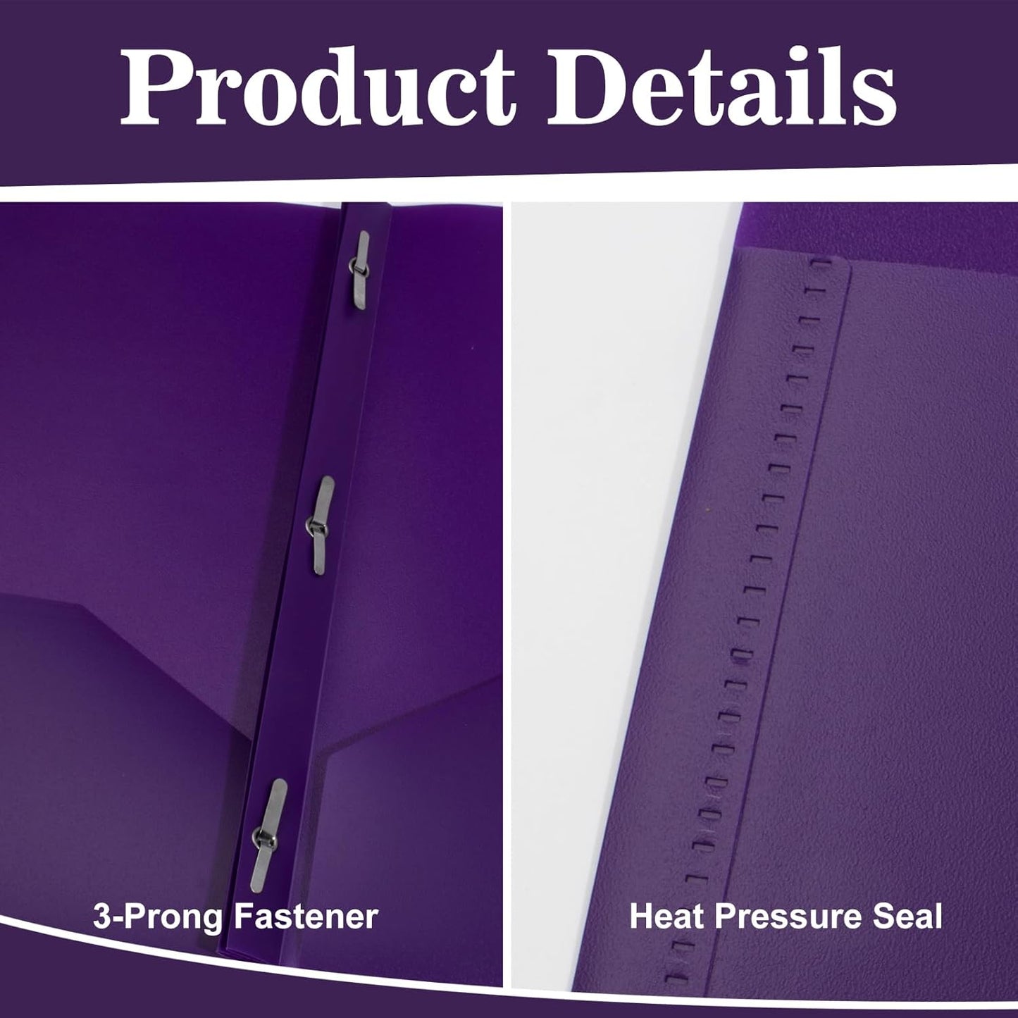 60-Pack Plastic Folders with Pockets and Prongs,2-Pocket Folders with 3 Fasteners, Poly Folders Holds 8-1/2" x 11" Paper for School/Office/Home, Purple