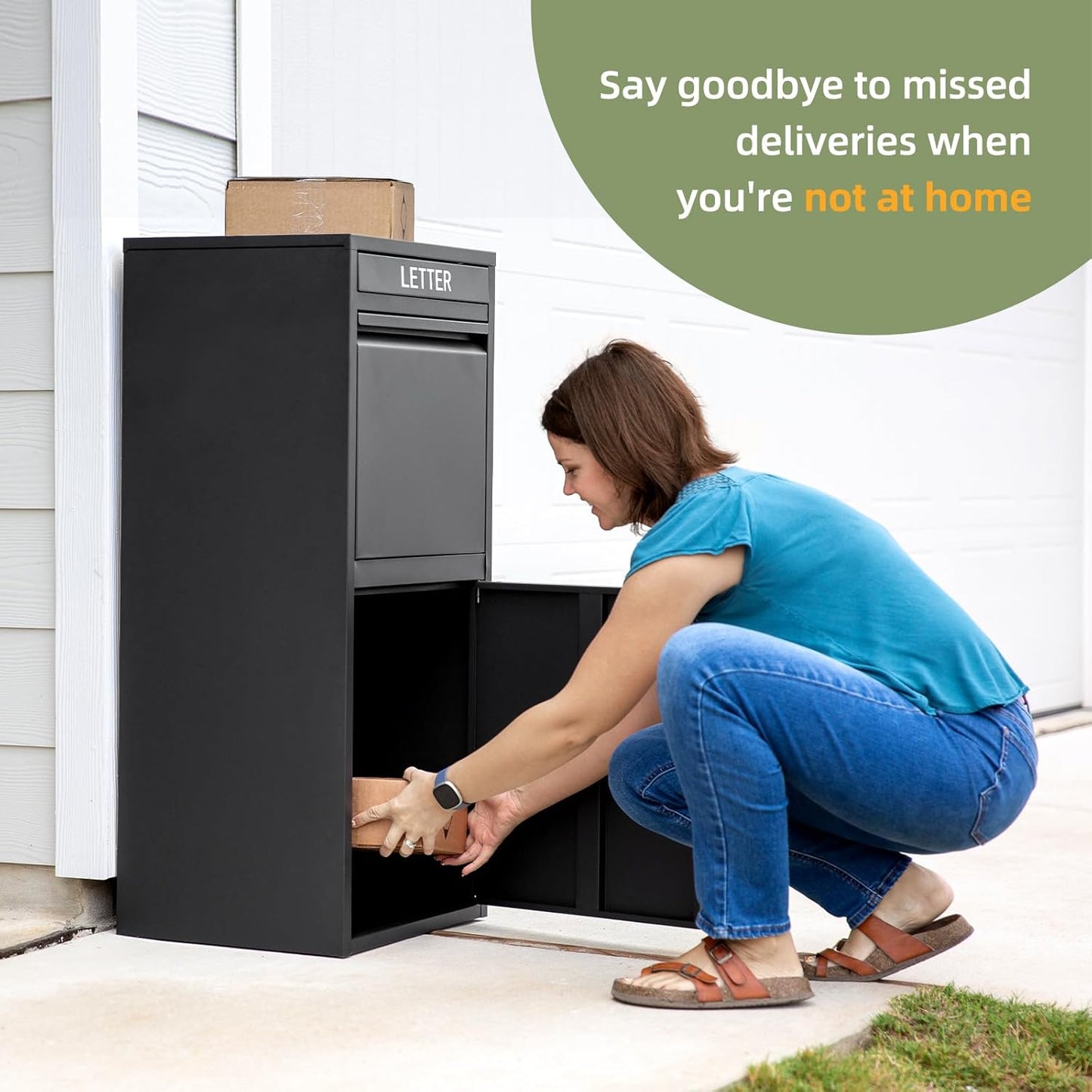 Package Delivery Boxes for Outside, Extra Large Capacity Modern Mailbox, Outdoor Freestanding Porch Box for Package (Black)