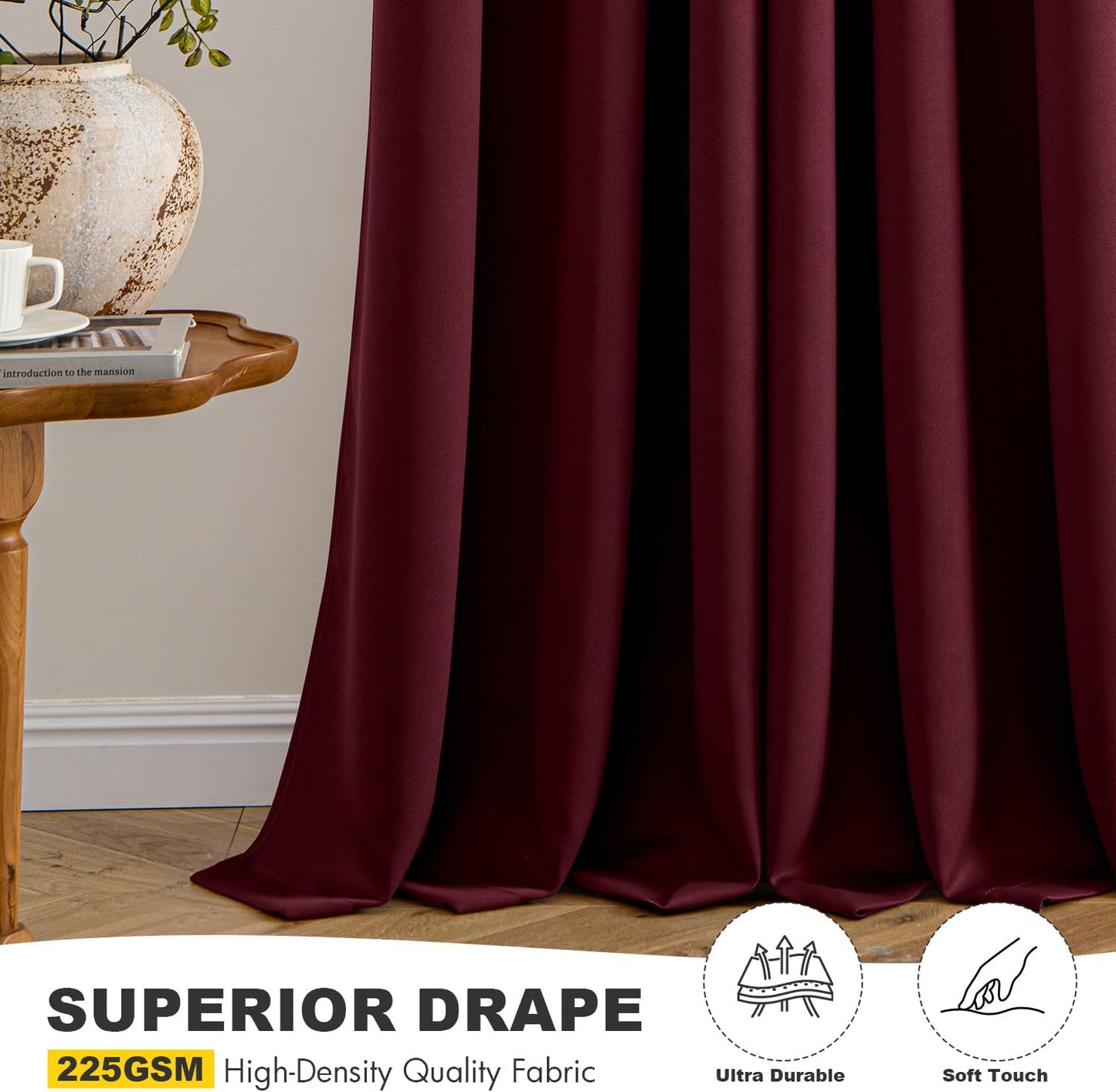 MIULEE Burgundy Red Blackout Curtains for Bedroom Living Room 72 Inches Long 2 Panels, Thermal Insulated Drapes Solid Grommet Top Noise Reduction Christmas Window Treatments W40 x L72 Inch