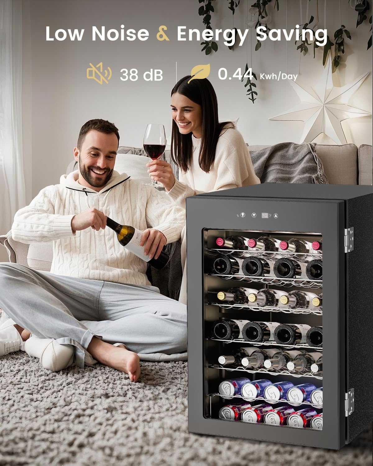 Wine Cooler Refrigerator - 45 Bottle Mini Wine Fridge with Glass Door for Beer Soda Water Drink, Small Wine Cellar Beverage Refrigerator for Bedroom Office Home Bar Dorm, 4.5 Cu.Ft (Black)