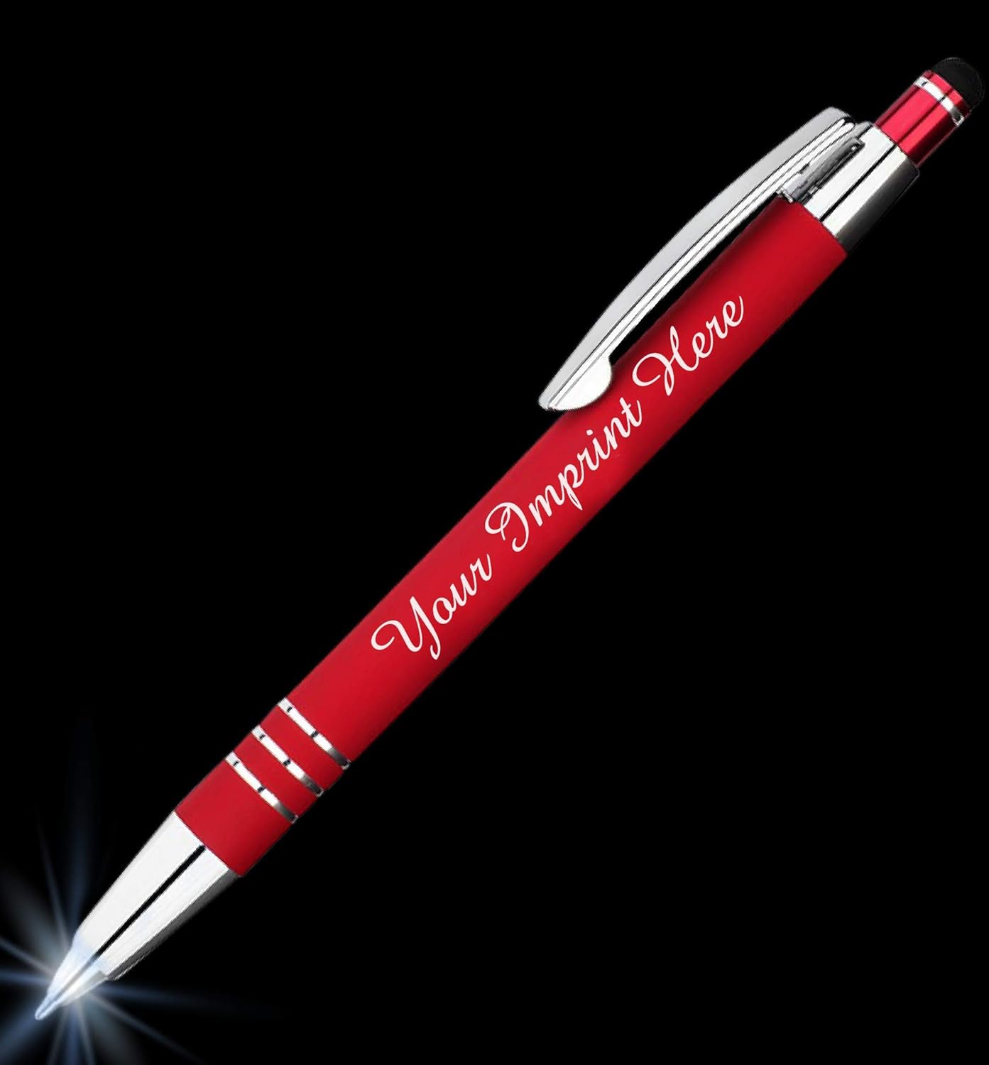 ExpressDesigns™ - Personalized Pens Gift Set - 2 Pack of | LED Flashlight Soft Touch Metal Pens w/gift box | Luxury Ballpoint Pen Custom Engraved with Name or Message | Light Up Pens (Black - Red)
