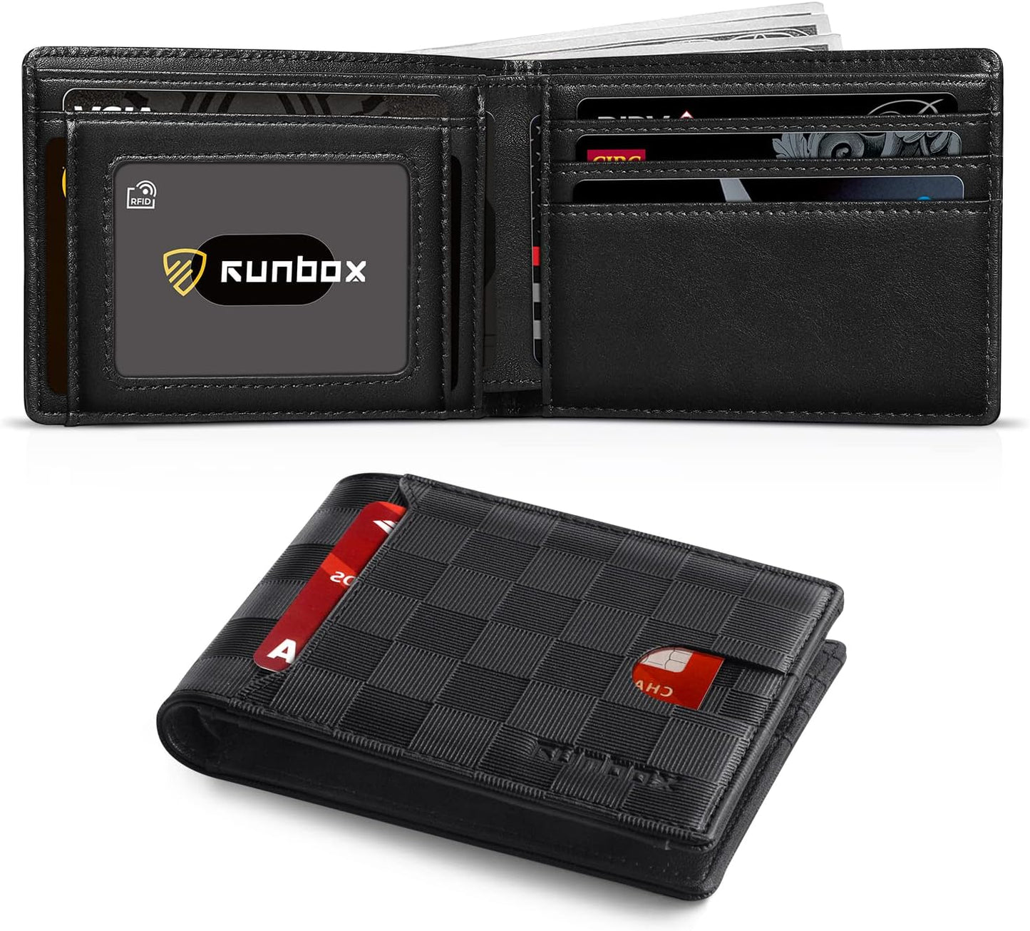 RUNBOX Novelty Wallet for Men Slim 11 Credit Card Holder Slots Leather RFID Blocking Small Thin Men's Wallet Bifold Minimalist Front Pocket Large Capacity Gift Box
