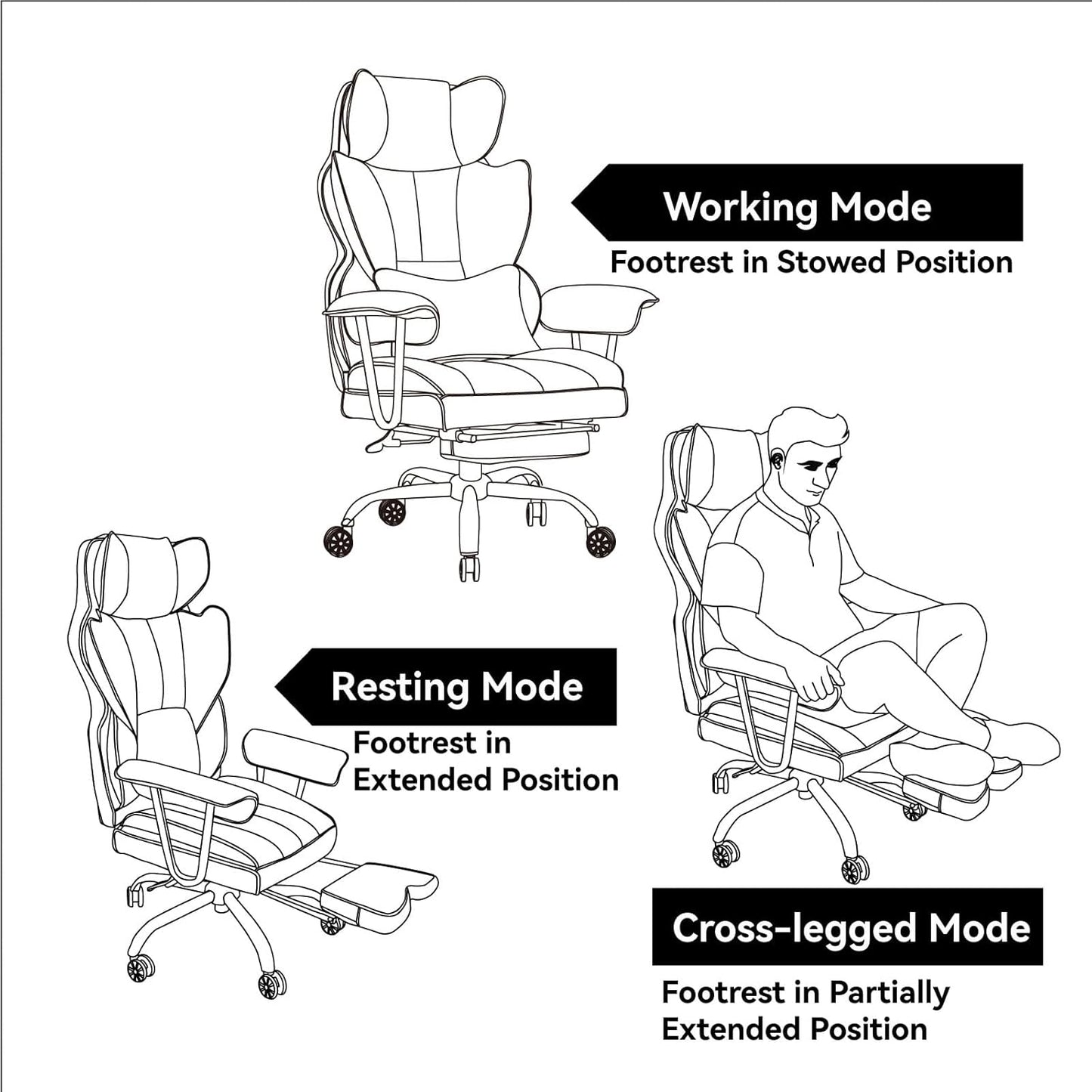 Efomao Big and Tall Office Chair 400lbs – High Back PU Leather Executive Chair with Lumbar Support, Footrest, Swivel Base, Padded Armrests, and Rolling Wheels for Home Office, Brown Computer Chair
