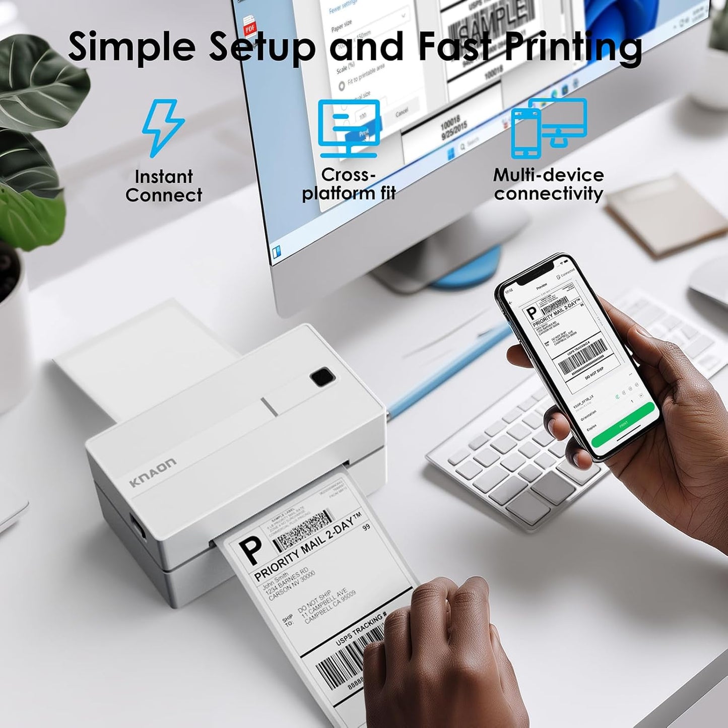 Bluetooth Thermal Shipping Label Printer, 4x6 Portable Thermal Address Label Printer for Small Business, Compatible with iPhone,Android,Windows,Mac,Chromebook –Works with Ebay Shopify USPS&More