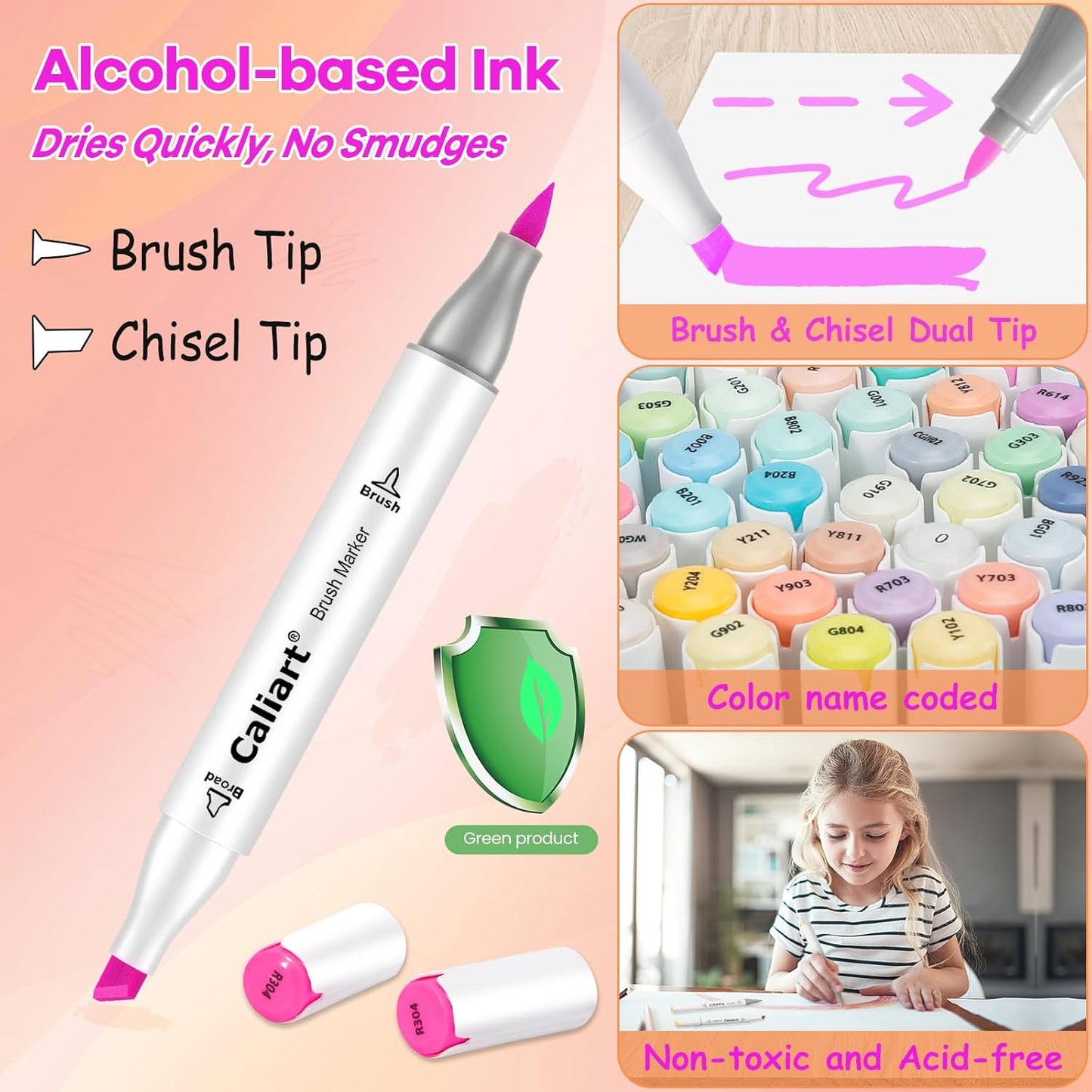 Caliart Alcohol Brush Markers, 51 Colors Dual Tip Artist Brush & Chisel Tip Sketch Art Markers, Aesthetic Cute Preppy Stuff School Supplies, Pens for Lettering Cards Drawing Mothers Day Gift for Mom