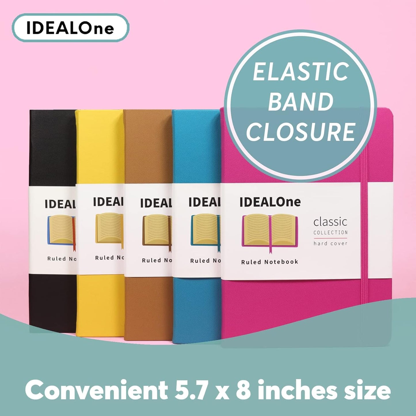 IDEALOne Dotted Hardcover Leather Notebook Journal – Work, Home, School, 5.7 x 8 inches, 7mm wide, 160 Pages, 100GSM, with Elastic Band and Ribbon Bookmark (Scarlet Red, Single)