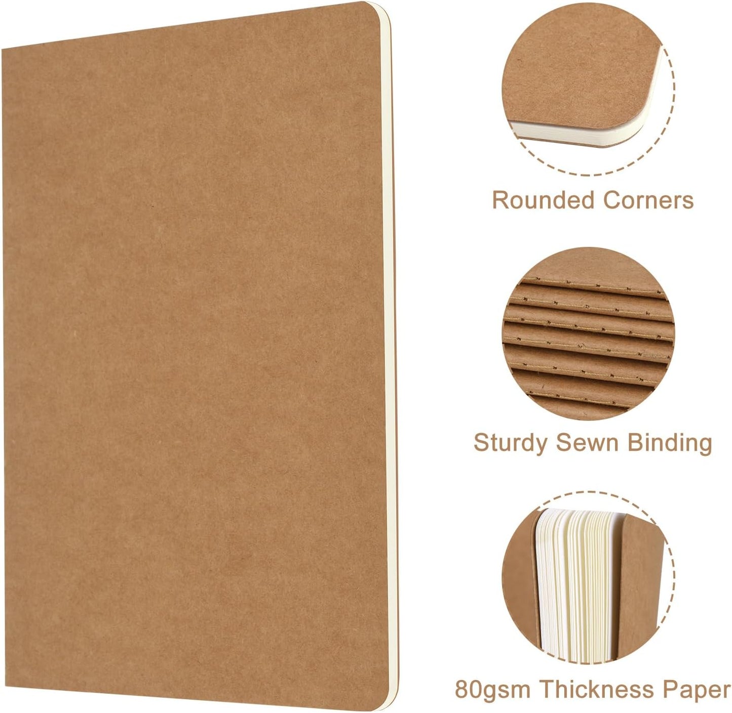 ZCZN 50 Pack A5 Kraft Notebooks Bulk, 8.15x5.5 Inches Blank Journaling Notebooks, Notebooks for Work, Composition Notebooks for School, Journal notebooks for kids, 60 Pages