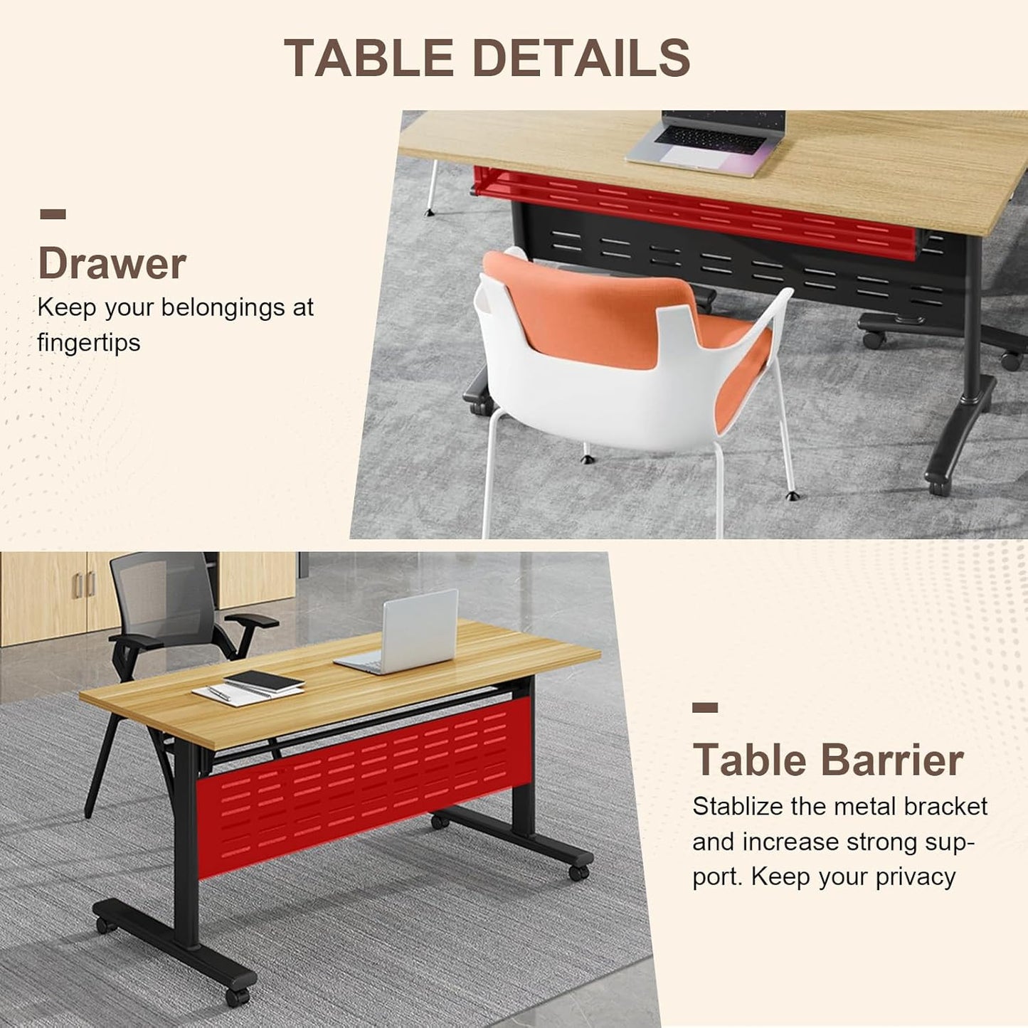 Folding Conference Room Table, Modern Conference Tables with Wheels, Large Rectangular Mobile Training Tables for Office Classroom, Foldable Modular Boardroom Seminar Table Maple (8pack L63in)