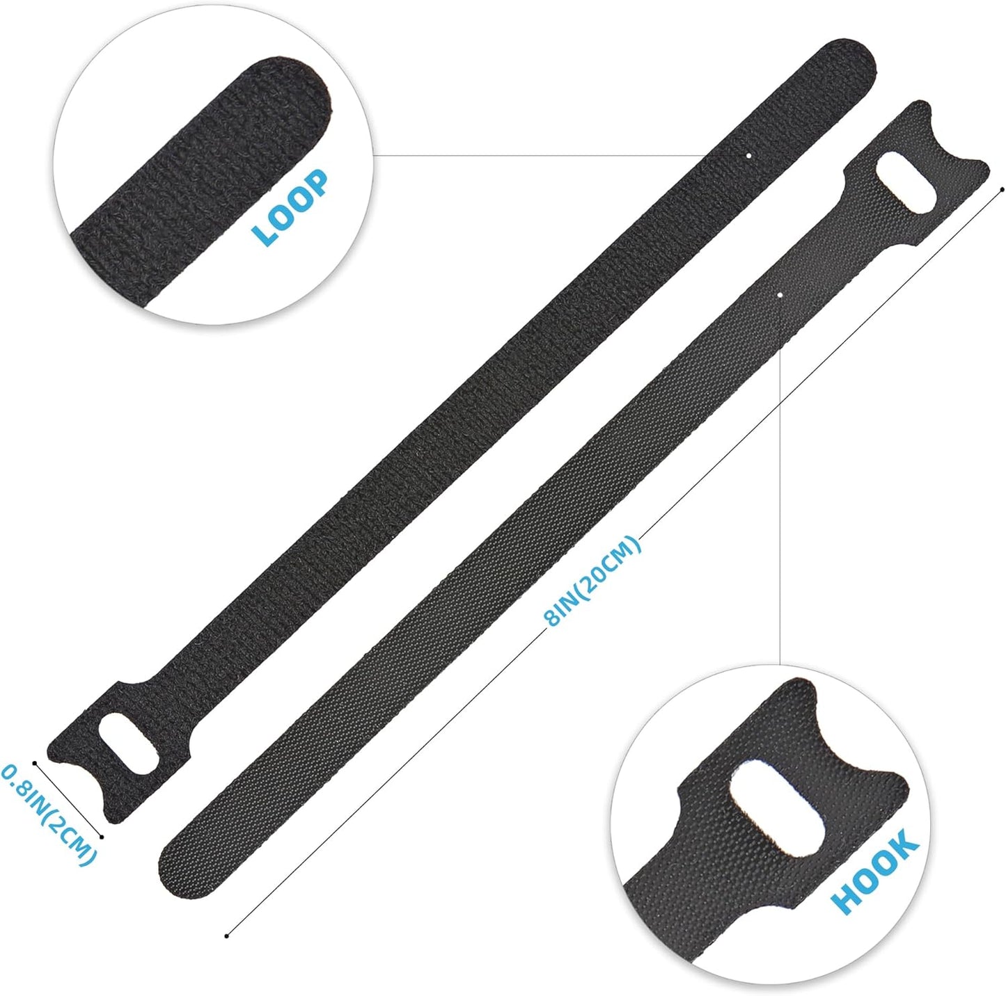 120 PCS Fastening Cable Ties Reusable, Multi-purpose 8 in Cable Management Ties with Hook and Loop, Adjustable Cord Ties for Organizing Home, Office and Data Centers, 5 Colors