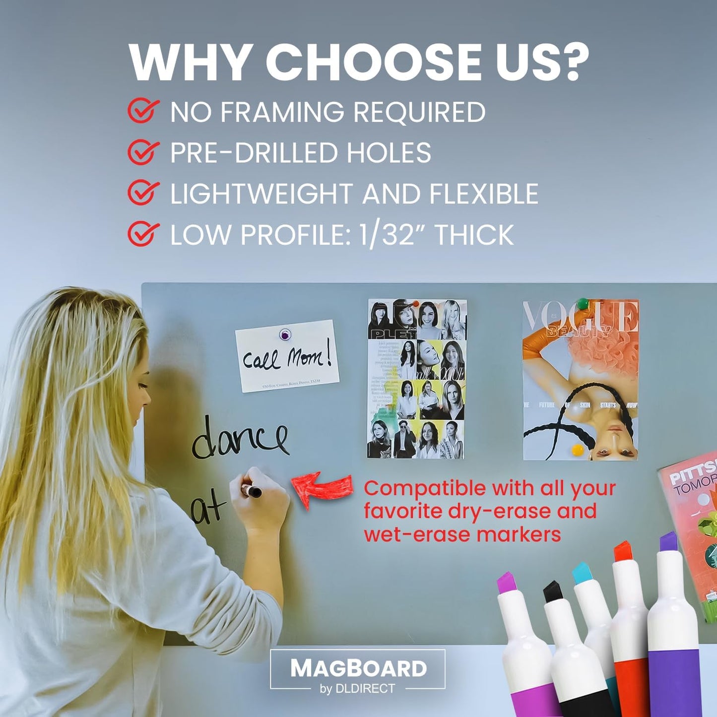 Diamond Life Magnetic Board - Memo & Vision Board for Home, Office, and Classroom - Magnet Board for Kids - Pre-drilled Mounting Screws Included (Black 24"x36")