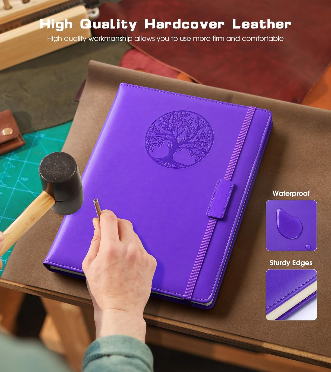 Lined Journal Notebook for Women Men,256 Pages A4 Large Hardcover Leather Journals for Writing,Travel,Business,Work,School,College Ruled Notebooks for Note Taking,Diary Notepad 8.6"×11"(Purple)