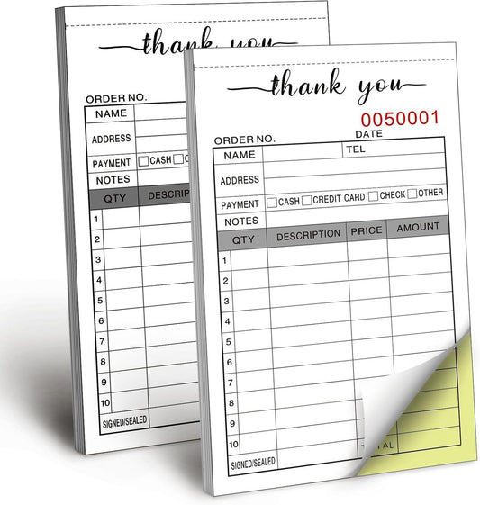 6 Pack Thank You Receipt Book, 3.4x5.5" Handheld 2-Part Carbonless Sales Invoice Book, Invoice Pad with Cardboard for Small Boutique Business, (50 Sets)