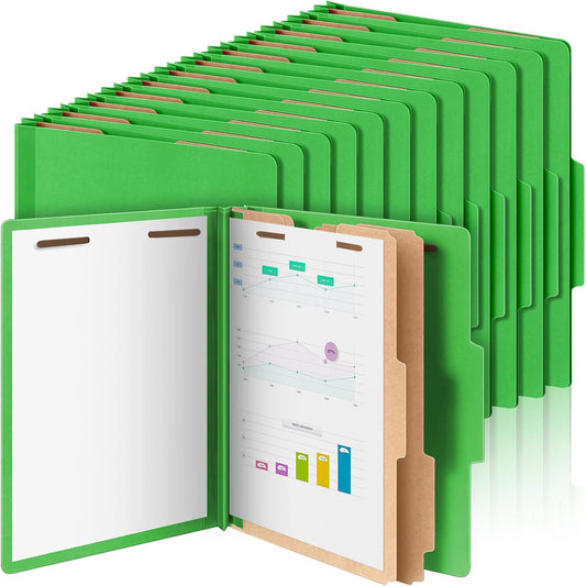 36 Pcs Classification Folders Letter Size, 2 Divider Pressboard File Folders with 3. 5 Inch Expansion, 2 Prongs Fastener, Heavy Duty Office File Organizers for Teachers, Medical (Green)