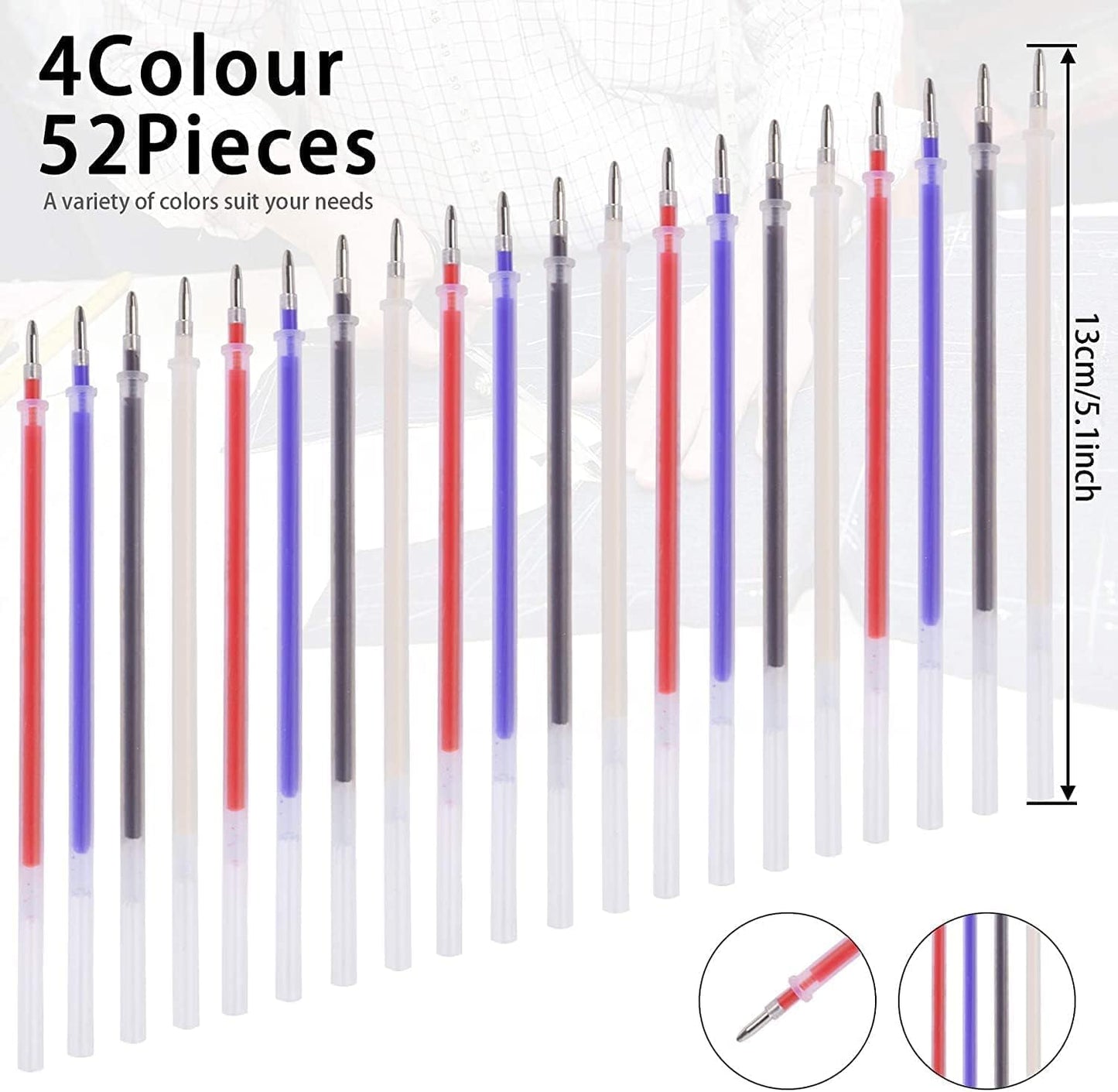 JANYUN 8 Pieces Heat Erasable Pens for Fabric with 52 Refills Fabric Marking Pens Fabric Markers for Quilting Sewing DIY Dressmaking Fabrics Tailors Chalk (60)