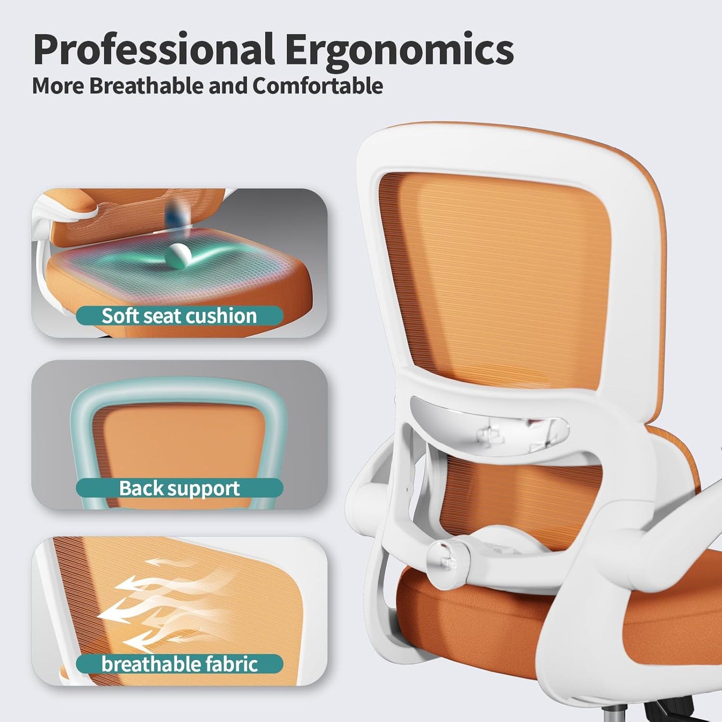 TRALT Office Chair - Ergonomic Desk Chair with Adjustable Lumbar Support, Mesh Computer Chair, Executive Chairs for Home Office Comfortable Lumbar Support (Orange)