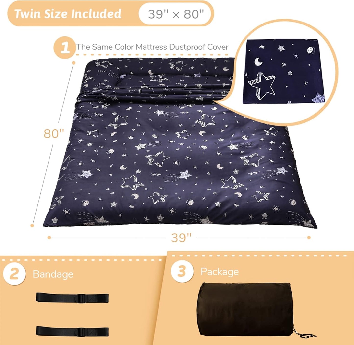 Navy Star Futon Mattress Japanese Floor Mattress Tatami Floor Mat Foldable Bed Portable Camping Mattress Kids Sleeping Pad Floor Lounger Couch Bed Twin Size