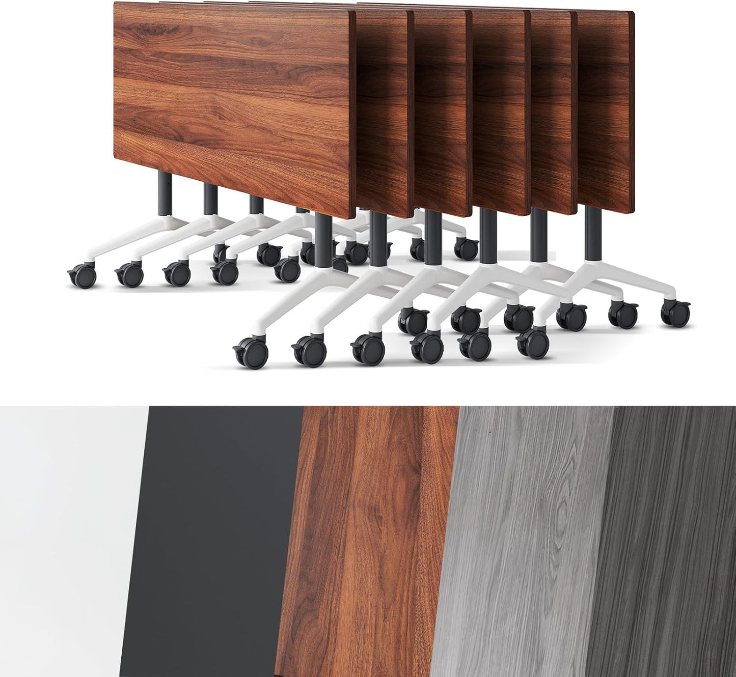 Conference Room Table, Folding Conference Tables,Thicken Grey Tabletop,Flip Top Wooden Seminar Meeting Room Table for Conference Room Offices (6, Walnut, 47.2“)