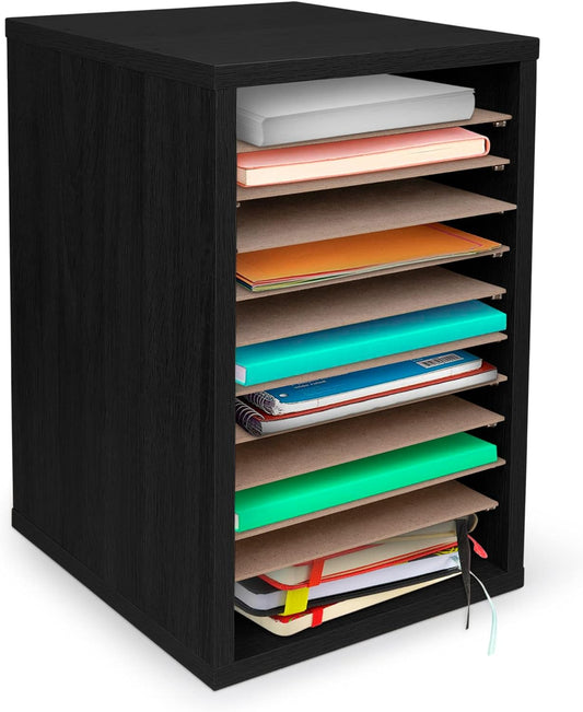AdirOffice Classroom Mailbox - 11 Compartment Wooden Mail Organizer, Construction Paper Storage, Vertical Desktop Sorter with Slots, Mailboxes With Removable Shelves (11 Slot, Black)