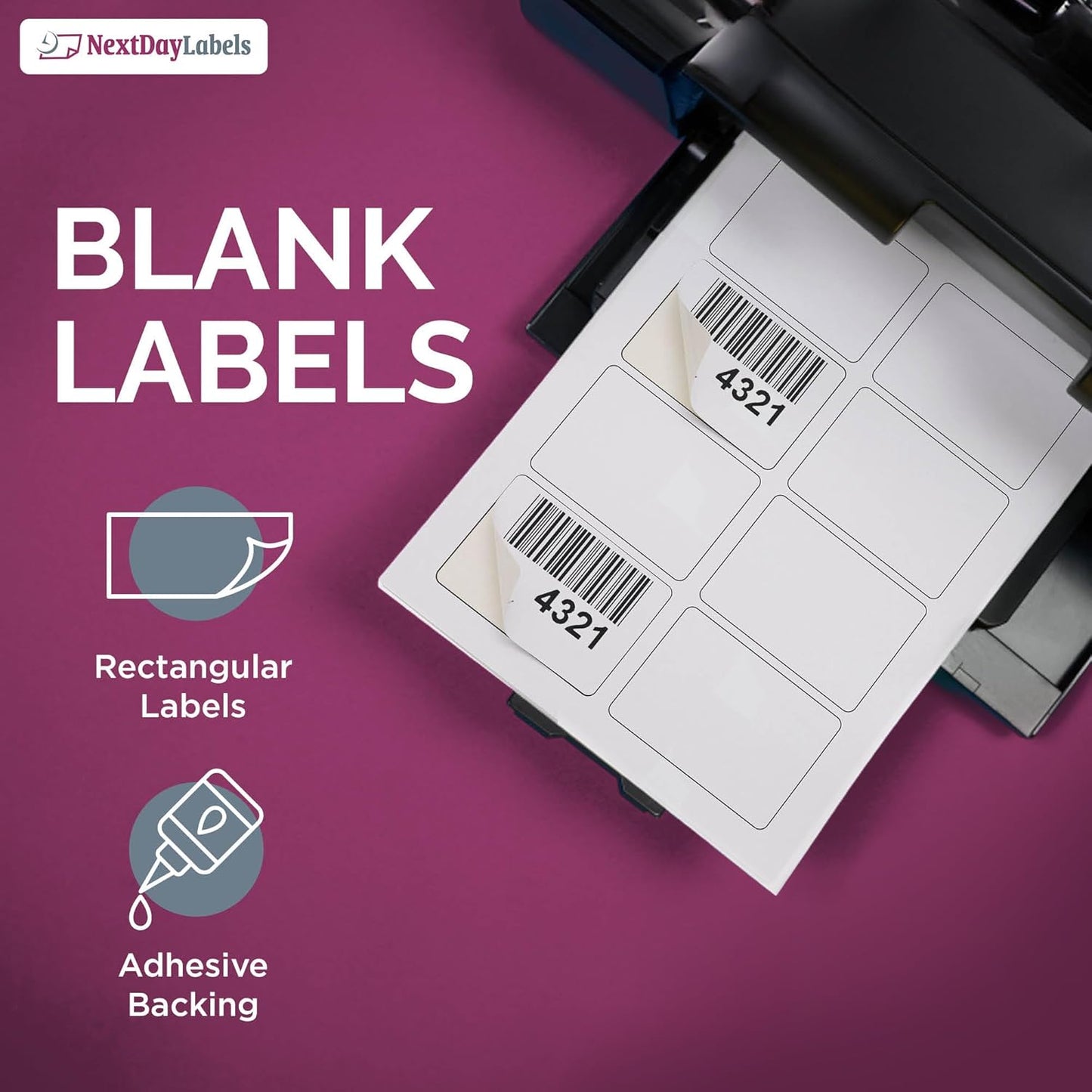 NextDayLabels – 3-3/8" x 2-1/3" Rectangular Sticker Labels for Printer - White Laser/Inkjet Printer Labels Return Address Labels Shipping Label Stickers (100 Sheets, 8 Per Sheet, 800 Labels)