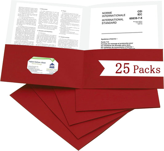 Zzrywuty 25 Packs Paper Folders with Pockets for Students,Businessmen and Office Workers,Letter Size,Two Pocket Folders with Card Slot for Office,Business,School Supplies (Red)