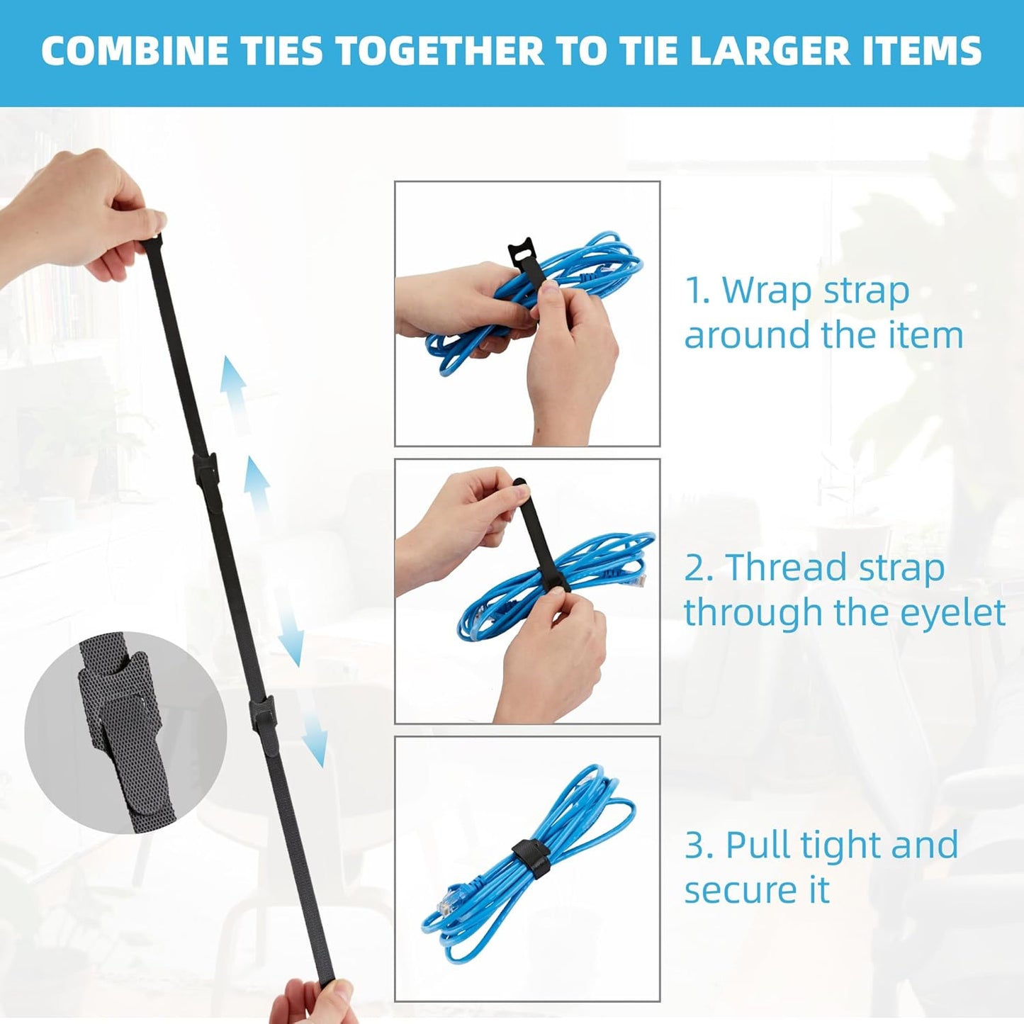 200 PCS Reusable Cable Ties with Hook and Loop, Multi-purpose Adjustable 8 Inch Cable Management Wire Ties Cable Straps for Organizing Home, Office and Data Centers (Multicolored)