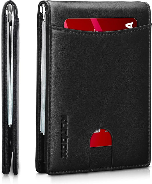Slim Money Clip Wallets for Men RFID Blocking 11 Card Holder Minimalist Small Thin Carbon Leather Bifold Mens Front Pocket Wallet Gift Box