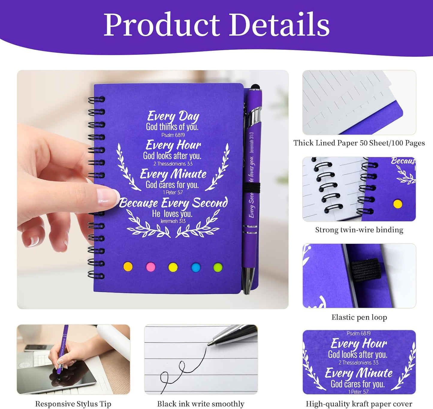60 Pcs Bulk Fathers Day Christian Gifts Prayer Journal for Woman - 30 Set Religious Notepad with Christian Pen - Bible Notebook - Church Gifts for Inspirational, Bible Study, Devotions ( Elegant )