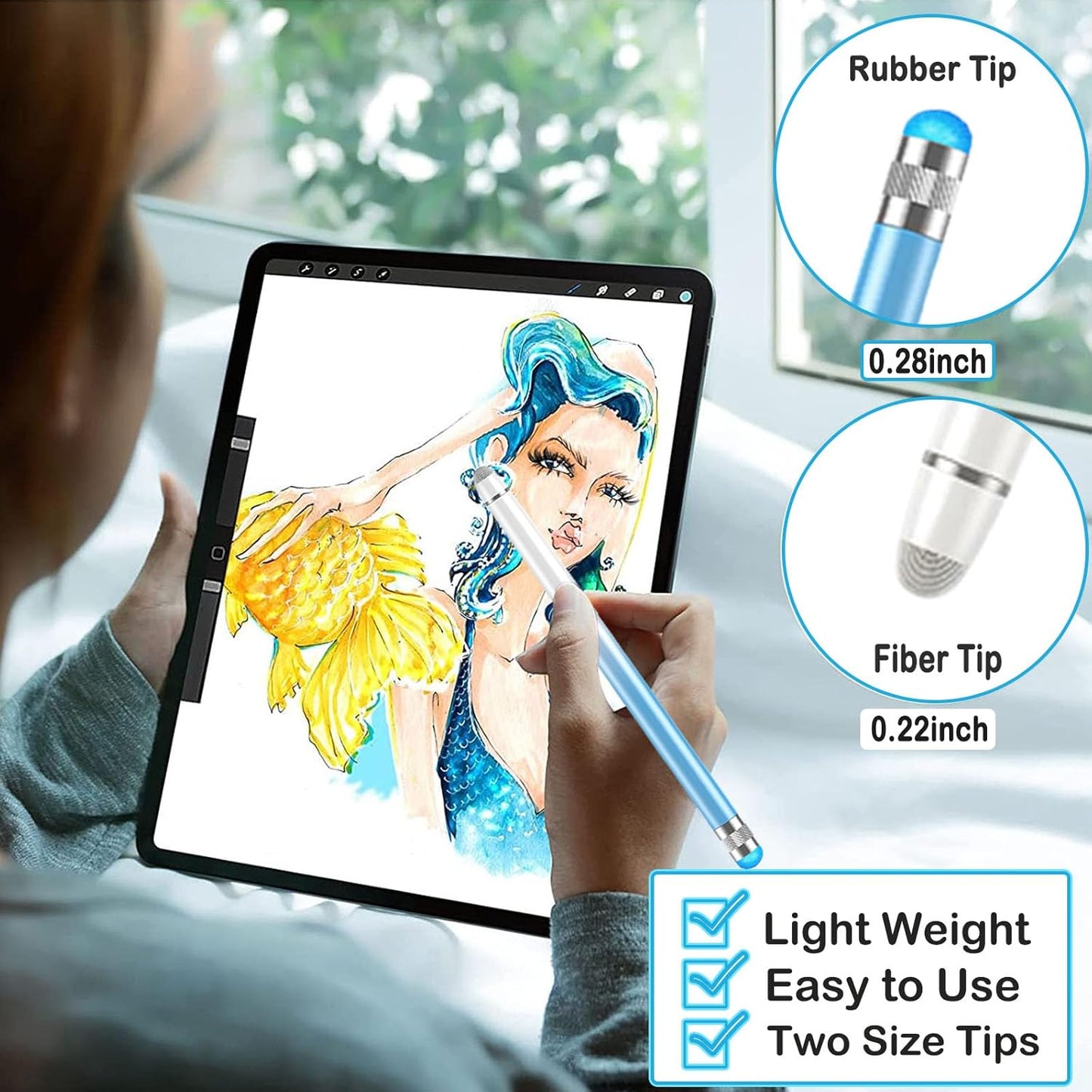 2 in 1 Active Stylus Pen for iPad High Sensitivity & Precision Tablet Pencil 2 Pack iPad Stylus Pen with 4 Extra Tip,Capacitive Stylus Pen for Touchscreen for Most Touch Screen Devices