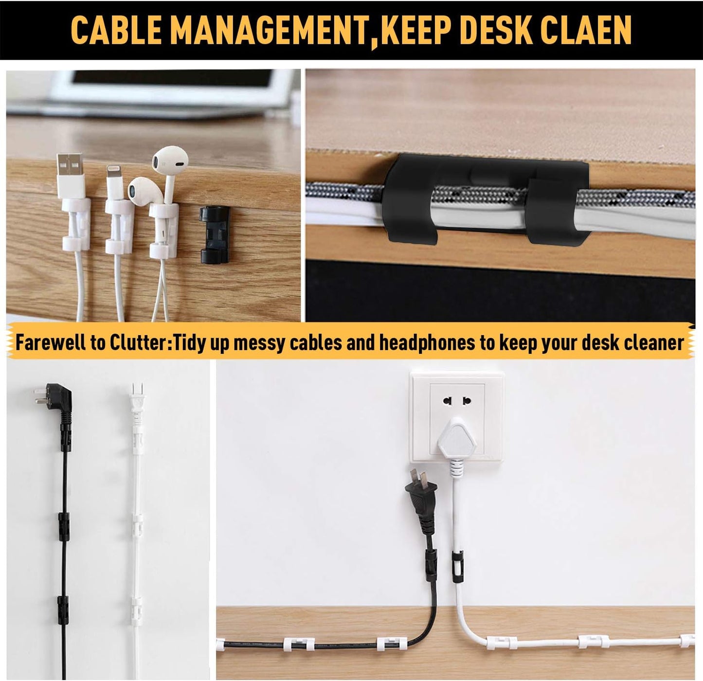 Cable Clips with Strong Self-Adhesive, XIAOXI Cable Management TV PC Wire Holder Sticky Tidy and Organizer Cord and Wires - 40 Pcs (White)