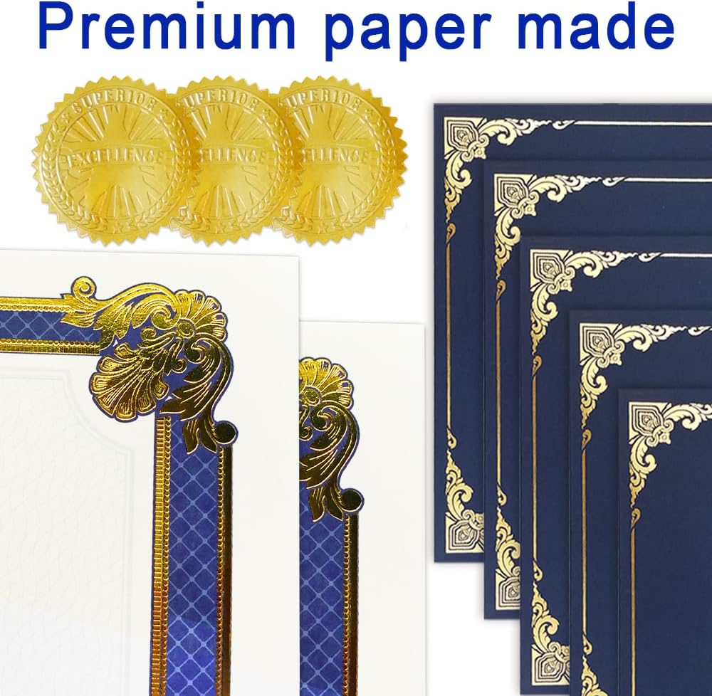 75 Pcs Certificate Kit, 25 Gold foil Certificate Holders & 25 Certificate Paper & 25 Certificate Seals Stickers for Graduation Diploma, Award Accomplishment.