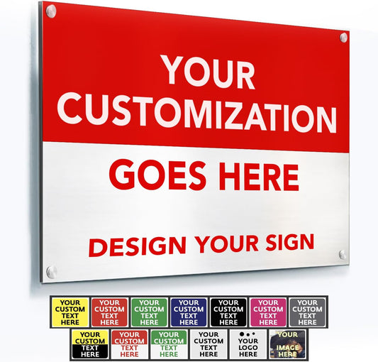 SPEEDYORDERS Custom Outdoor Metal Signs, Personalized Aluminum Signs, Customized Safety Signs, Metal Business Signs, Waterproof Outdoor Business Signs, White Aluminum (Red & White, 42x28 In)