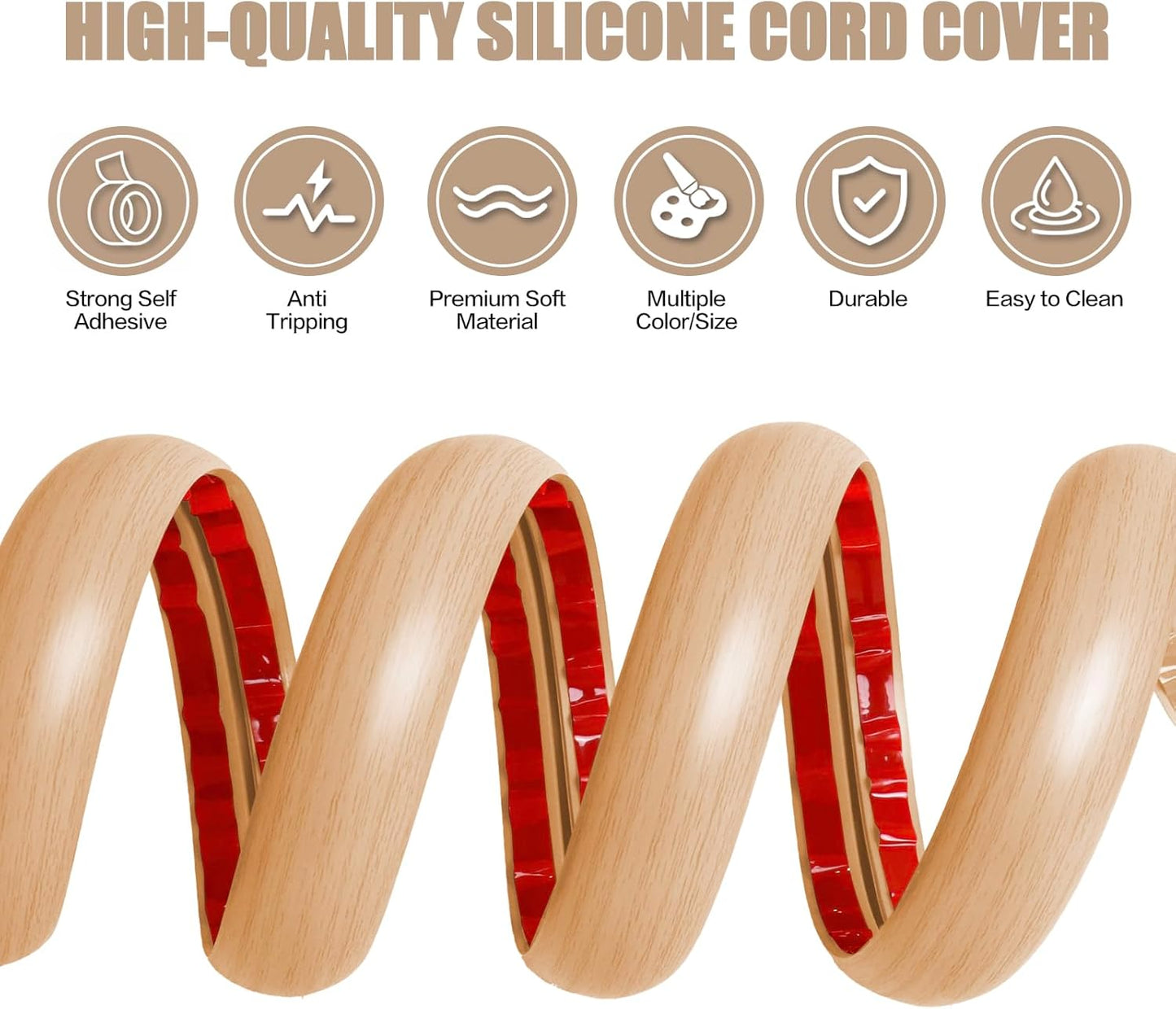 Floor Cord Cover Self Adhesive Cord Hider,3.3FT Cable Management, Extension Strip Protector for Wires, Prevent Cable Trips for Offices, Gyms, Exhibitions Cavity:0.3"(W) x0.28(H) WoodLightyellow