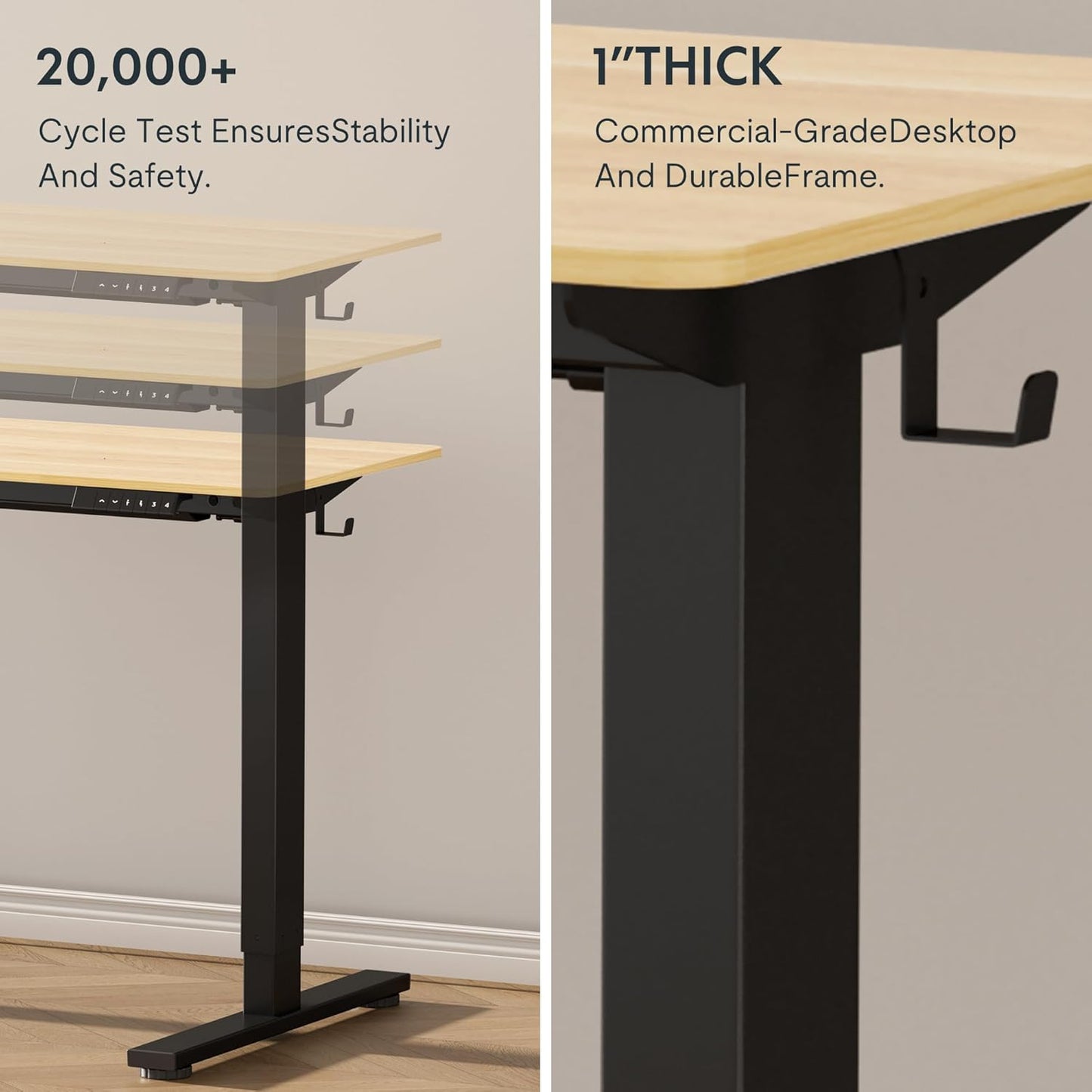 FLEXISPOT EN1 Whole-Piece Standing Desk 40" x 24" Electric Small Desk Height Adjustable Desk Sit Stand Desk Home Office Table (Black Frame + Maple Top, 2 Packages)